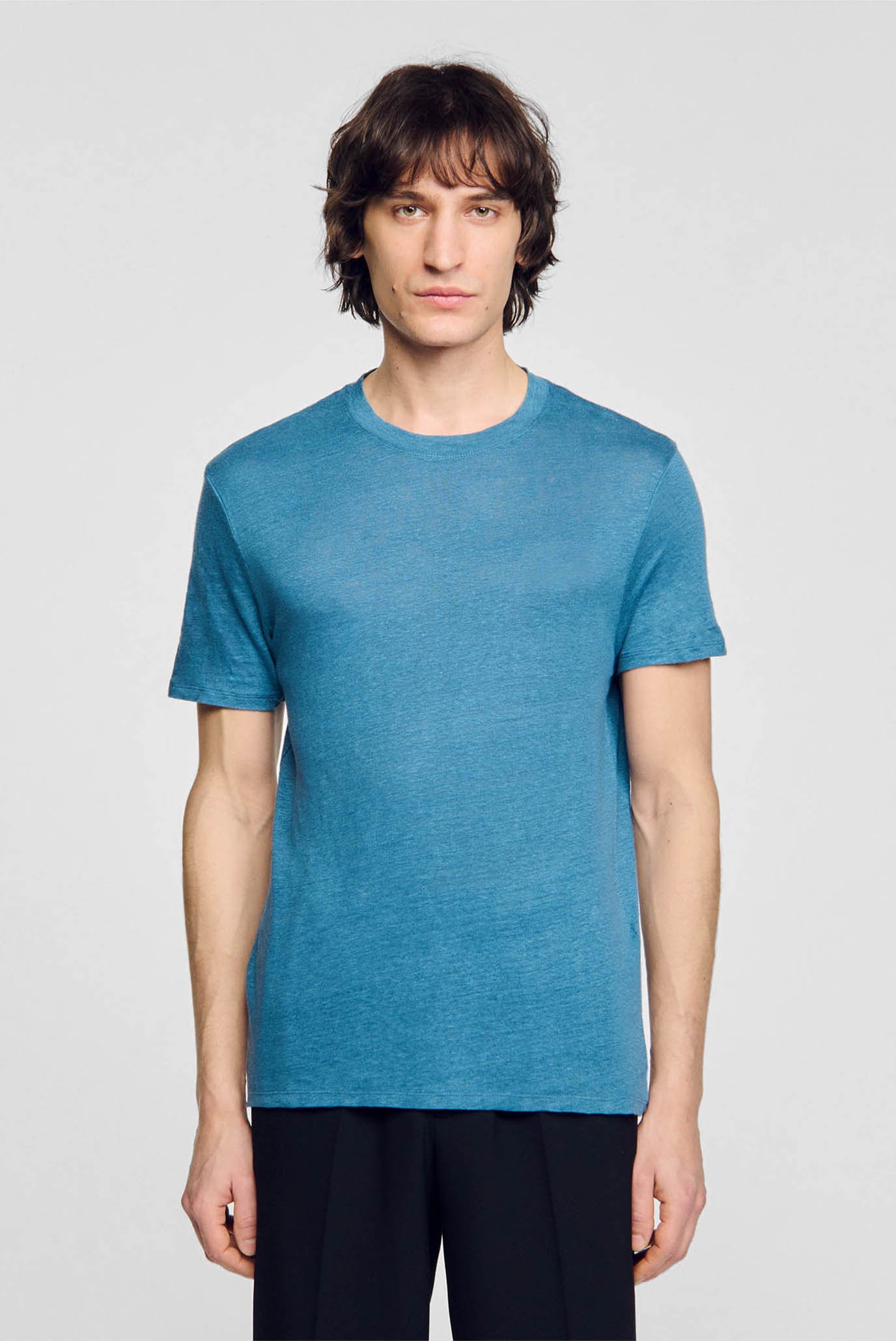 Чоловіча блакитна лляна футболка 1