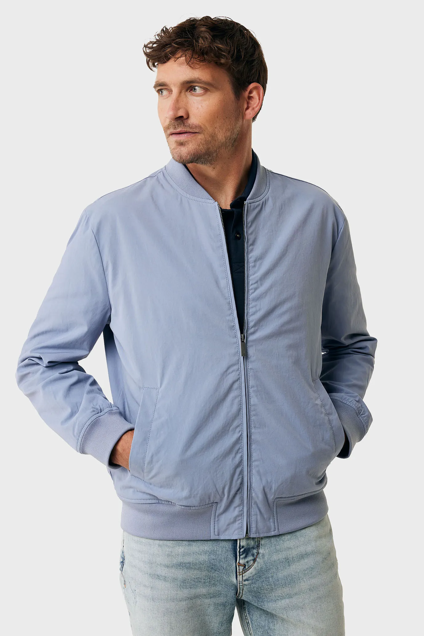 Чоловічий блакитний бомбер Cotton blend bomber jacket 3