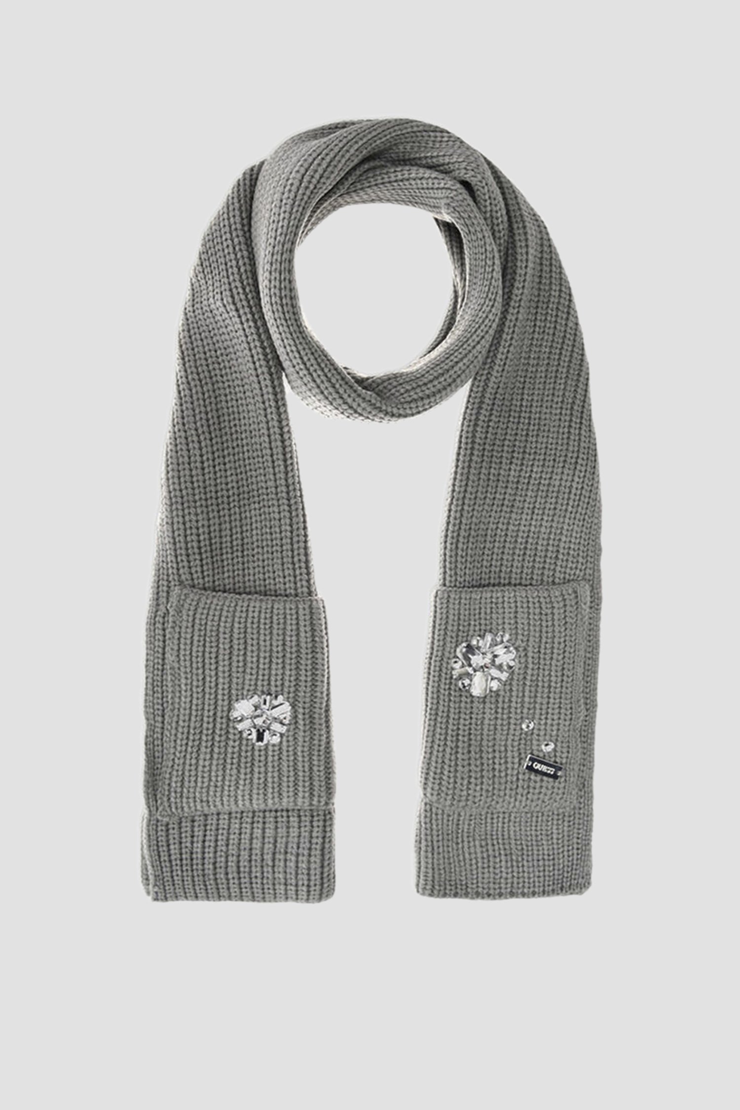 Женский серый шарф с кристаллами 1