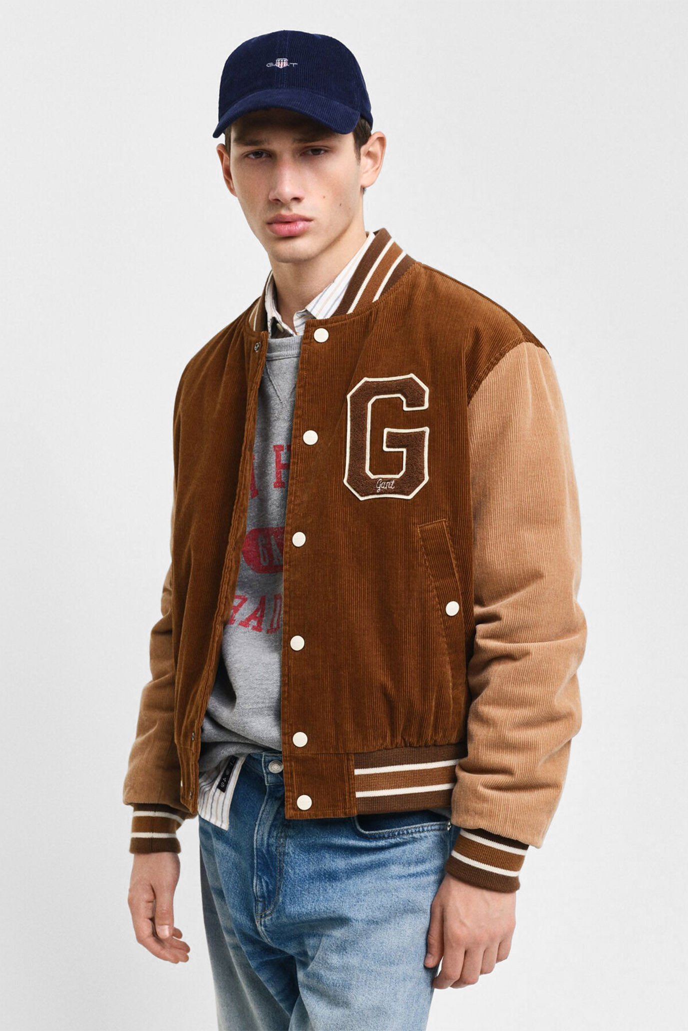 Чоловічий коричневий вельветовий бомбер CORD VARSITY JACKET 1