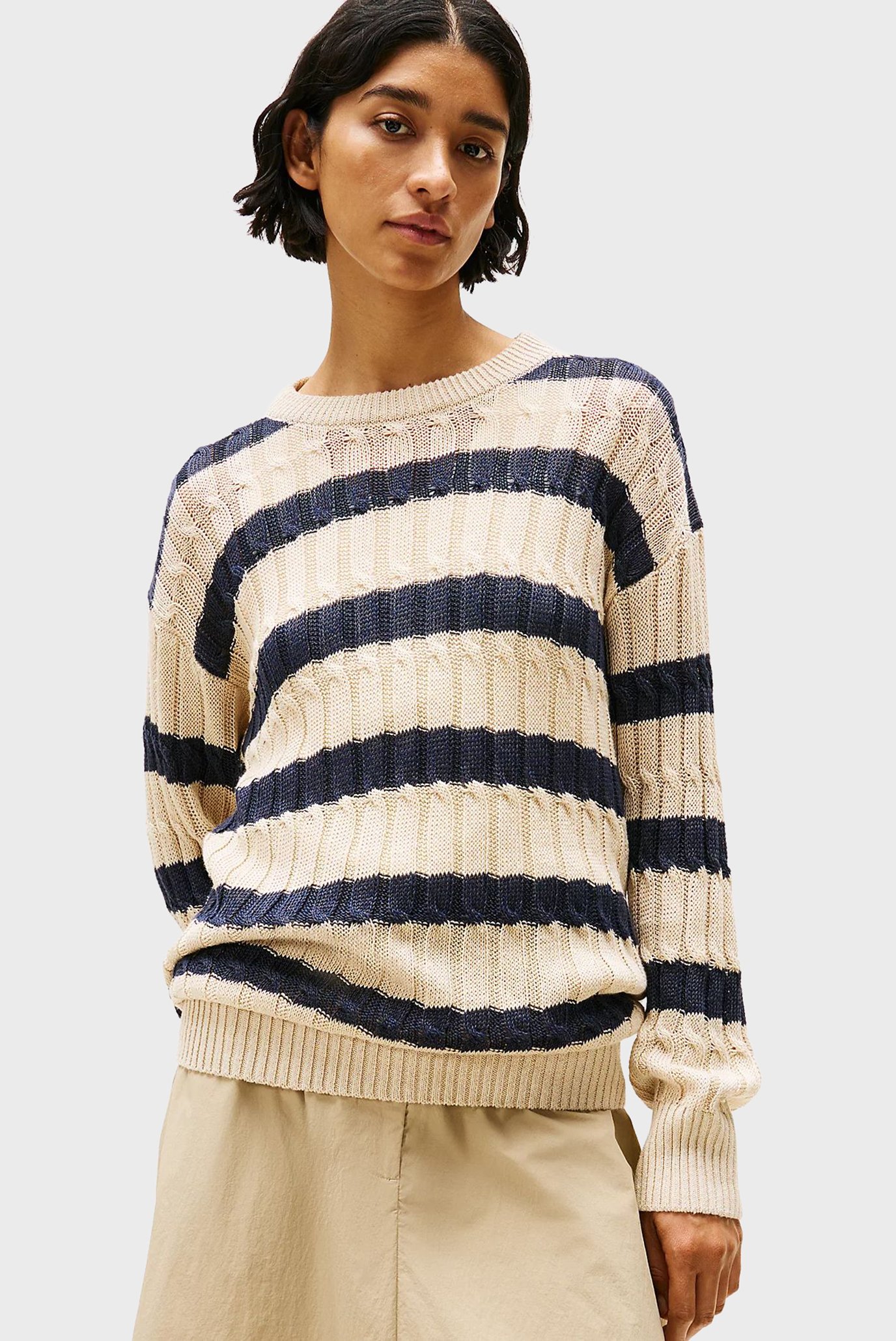 Женский льняной свитер в полоску LINEN CABLE Разноцветный M Tommy Hilfiger WW0WW44481 Женский льняной свитер в полоску LINEN CABLE Разноцветный M Tommy Hilfiger WW0WW44481