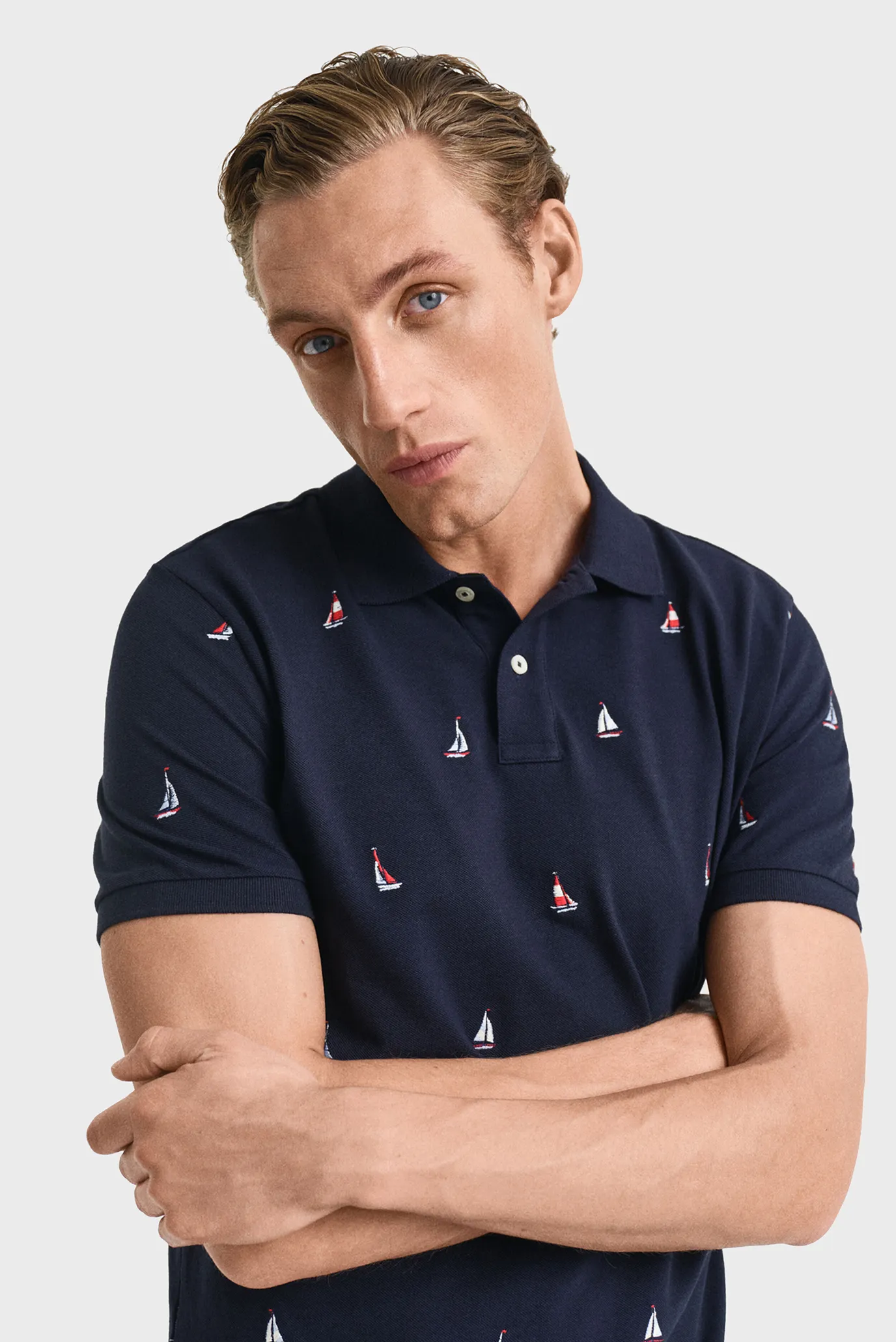 Чоловіче темно-синє поло з візерунком EMBROIDERED GRAPHIC 4