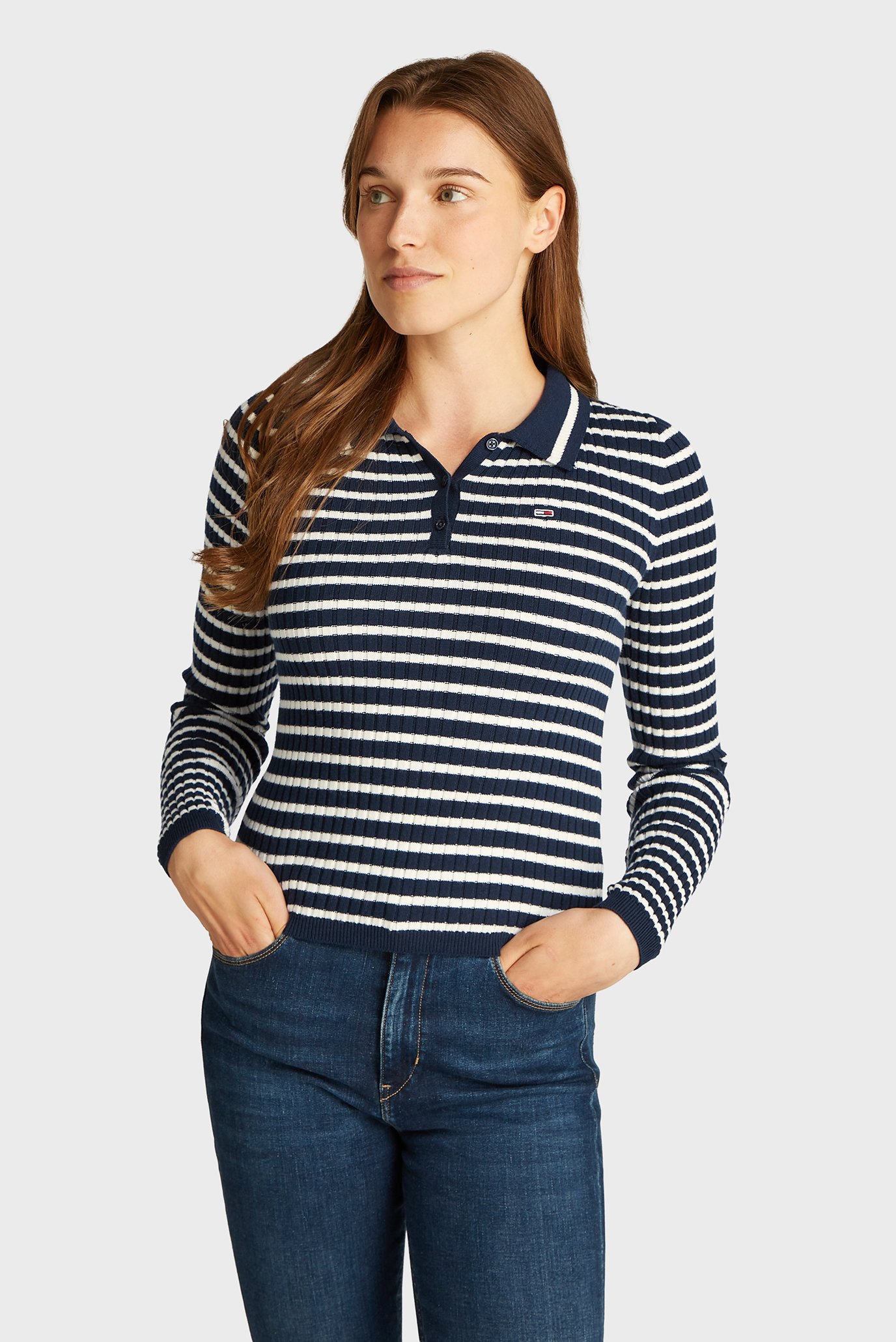 Женское поло в полоску TJW ESSENTIAL LS POLO Разноцветный M Tommy Jeans DW0DW19887 Женское поло в полоску TJW ESSENTIAL LS POLO Разноцветный M Tommy Jeans DW0DW19887