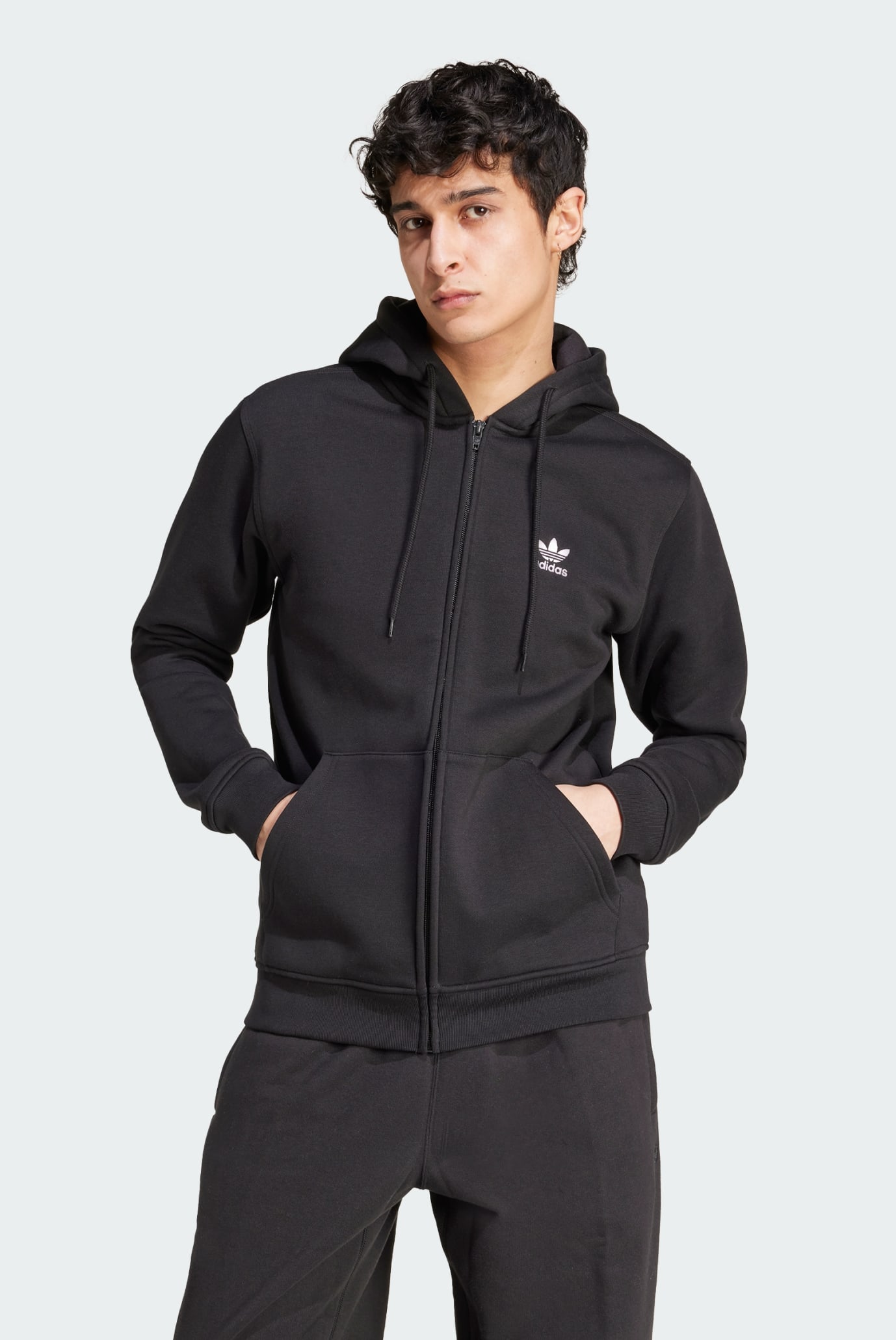 Чоловіче чорне худі Trefoil Essentials Full-Zip 1