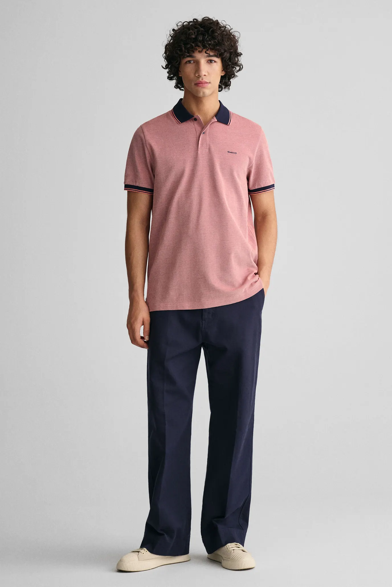 Мужское розовое поло 4-COL OXFORD SS PIQUE 2