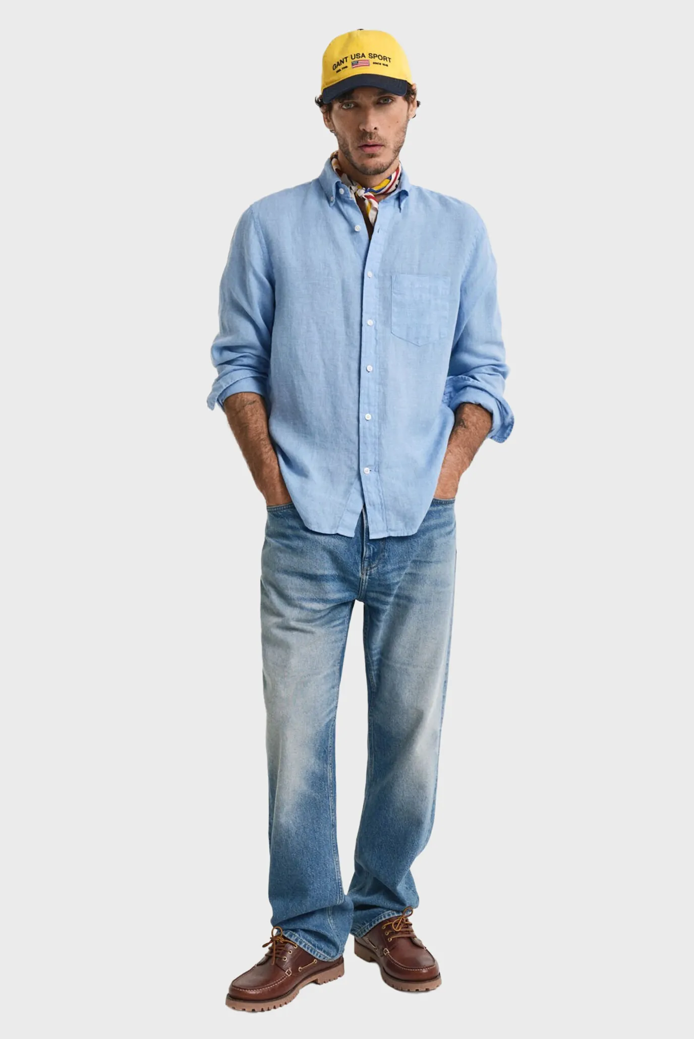 Мужская голубая льняная рубашка REG GMNT DYED LINEN 4