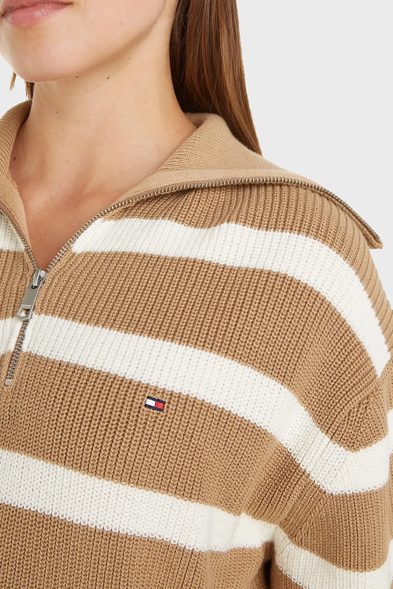 Женская бежевая кофта в полоску CO CARDI STITCH 1/2 ZIP 3