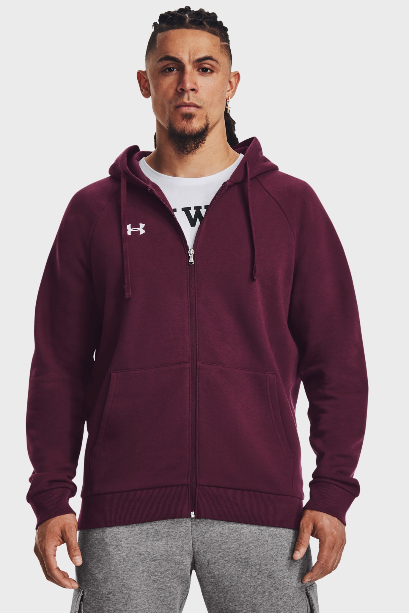 Мужское бордовое худи UA Rival Fleece FZ Hoodie 1