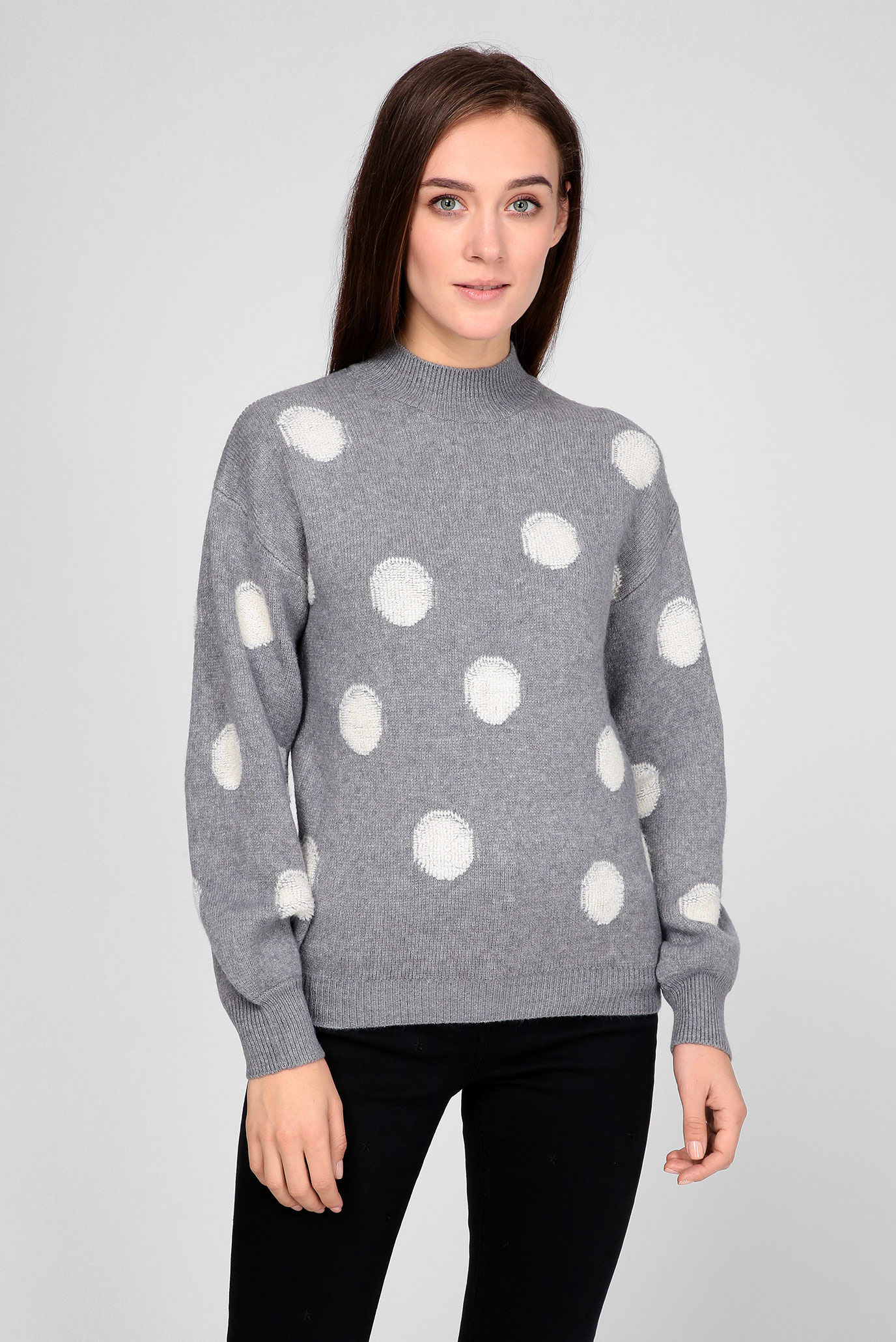 Жіночий сірий светр в горошок 1