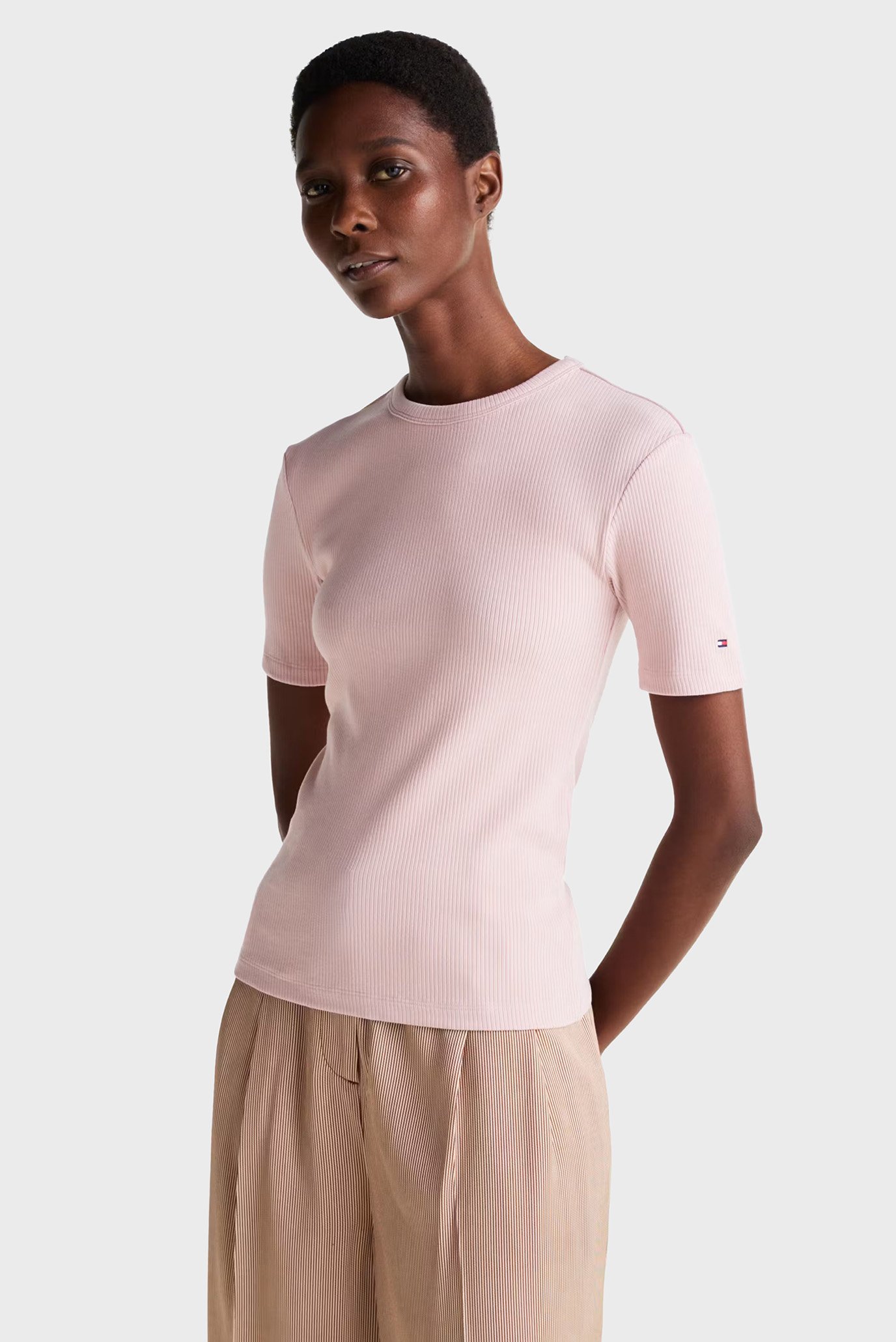 Женский розовый топ 5X2 RIB C-NK SS Розовый M Tommy Hilfiger WW0WW43918