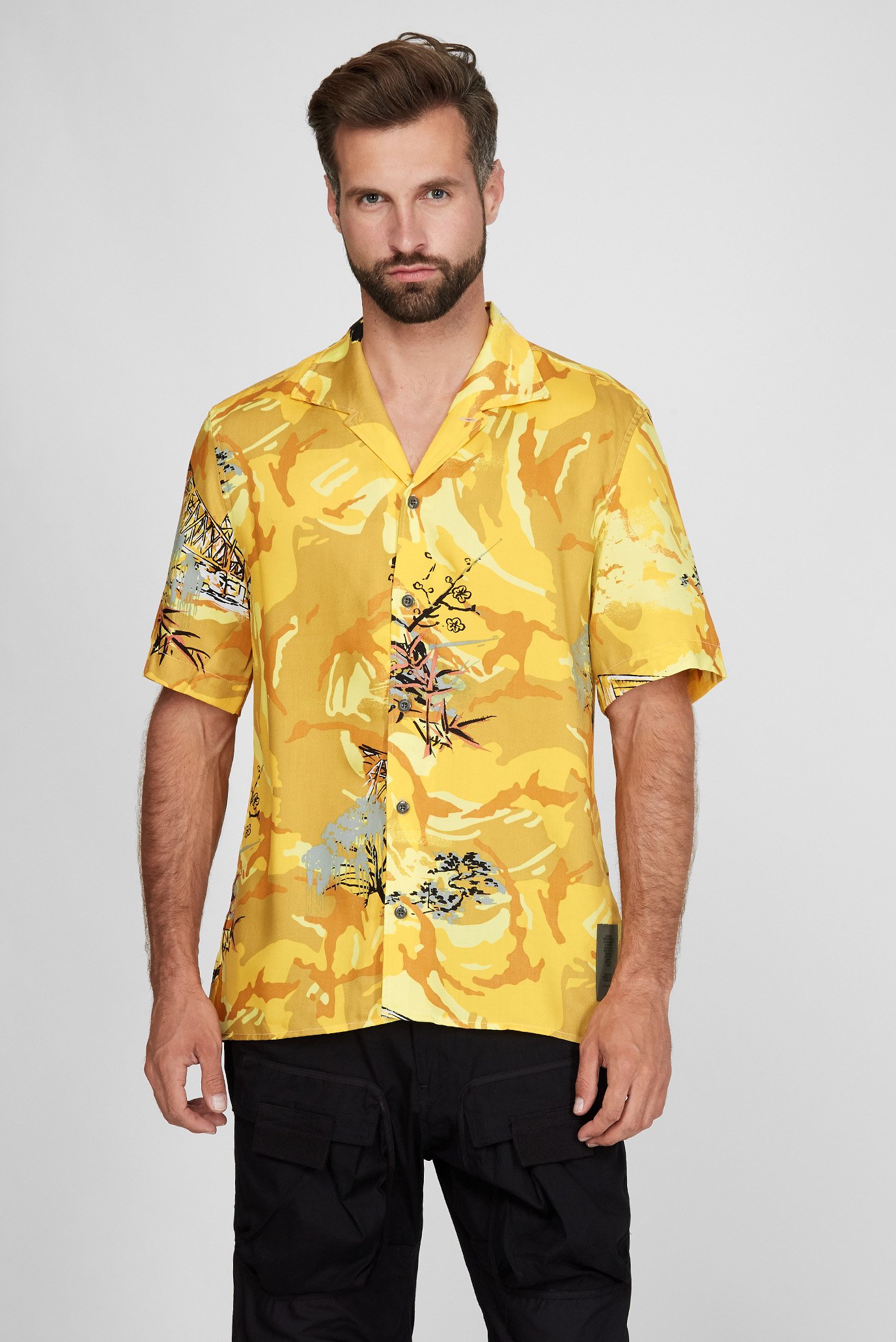 Мужская горчичная рубашка с узором Hawaiian service 1