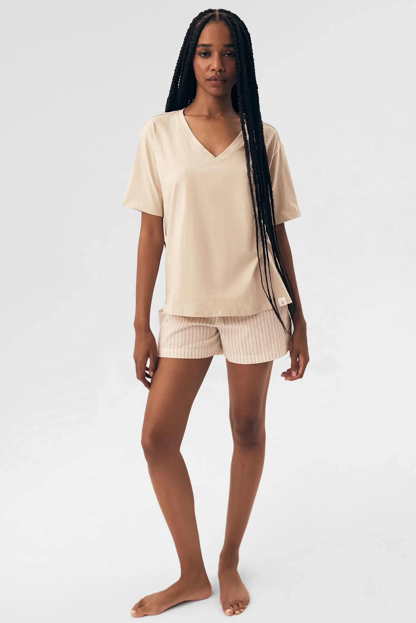 Женская бежевая пижама в полоску (футболка, шорты) Rossini 5
