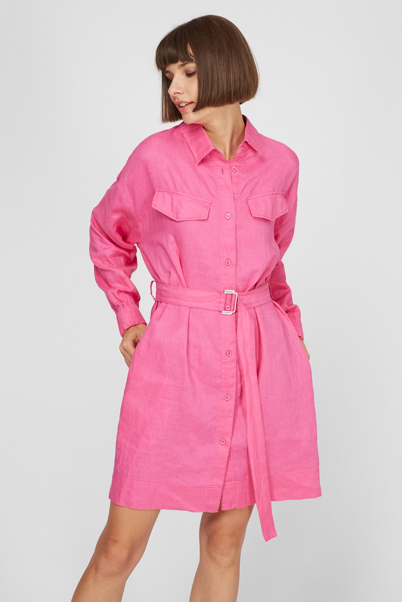 Женское розовое льняное платье WWDRE 008 1