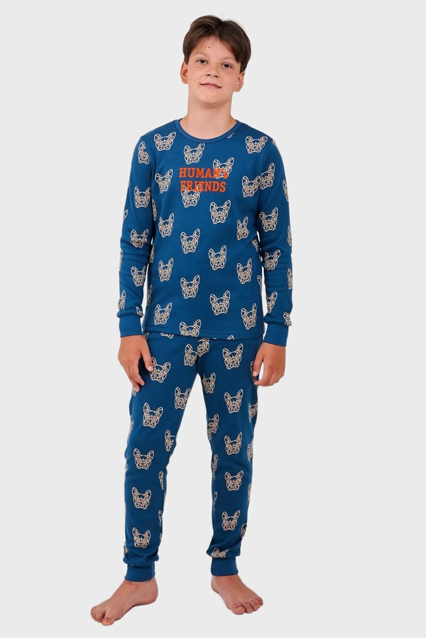 Детская темно-синяя пижама с узором (лонгслив, брюки) 1