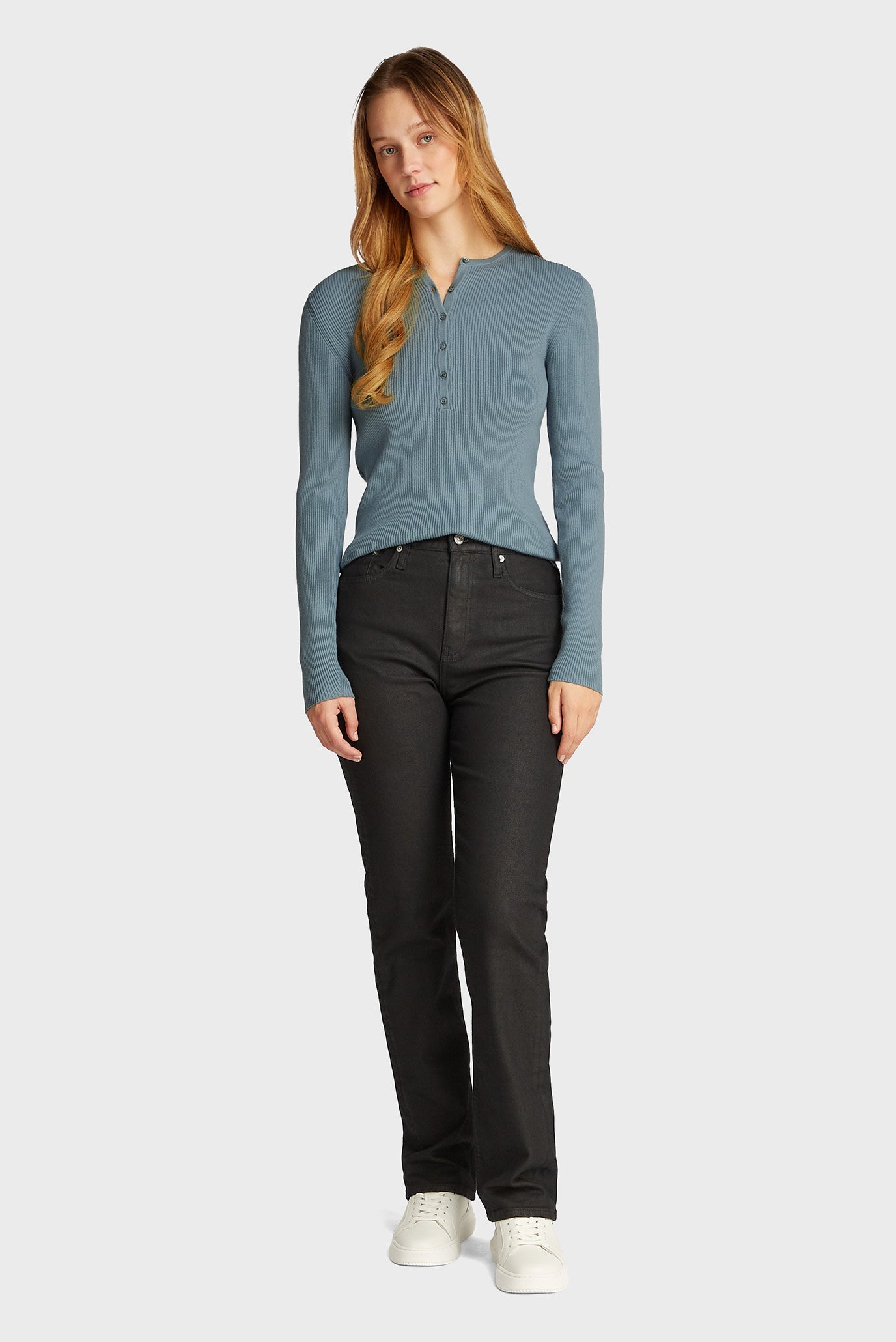 Женский голубой джемпер WOVEN LABEL HENLEY SWEATER Голубой S Calvin Klein Jeans J20J224813 Женский голубой джемпер WOVEN LABEL HENLEY SWEATER Голубой S Calvin Klein Jeans J20J224813