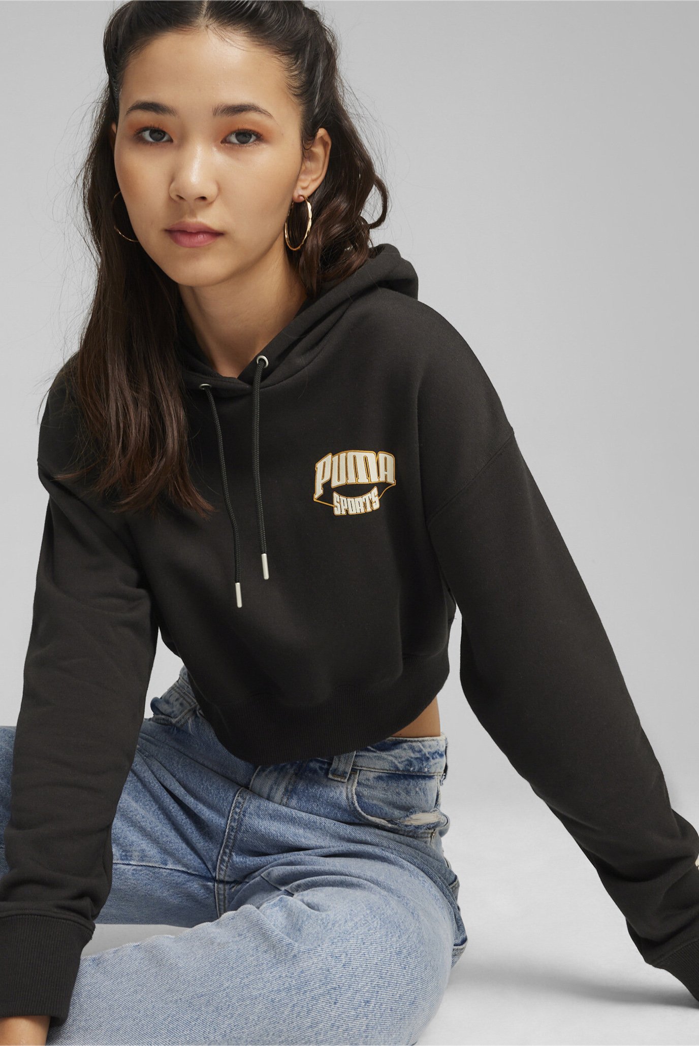 Женское черное худи PUMA TEAM Women's Cropped Hoodie 1