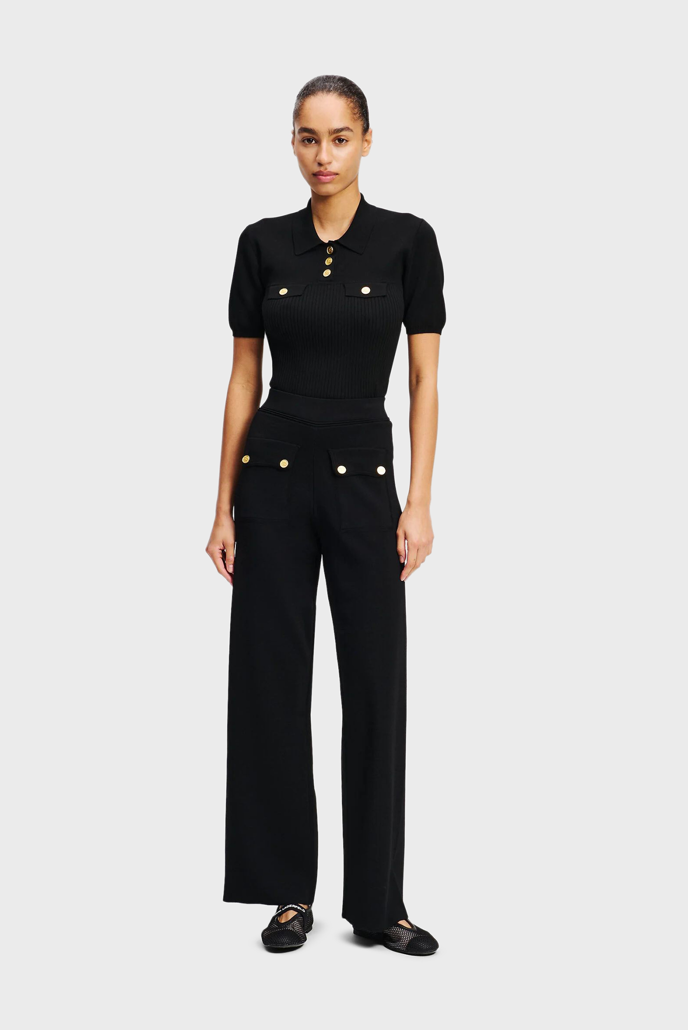 Женские черные брюки BUTTON KNIT PANTS Черный S Karl Lagerfeld A2W10146 Женские черные брюки BUTTON KNIT PANTS Черный S Karl Lagerfeld A2W10146