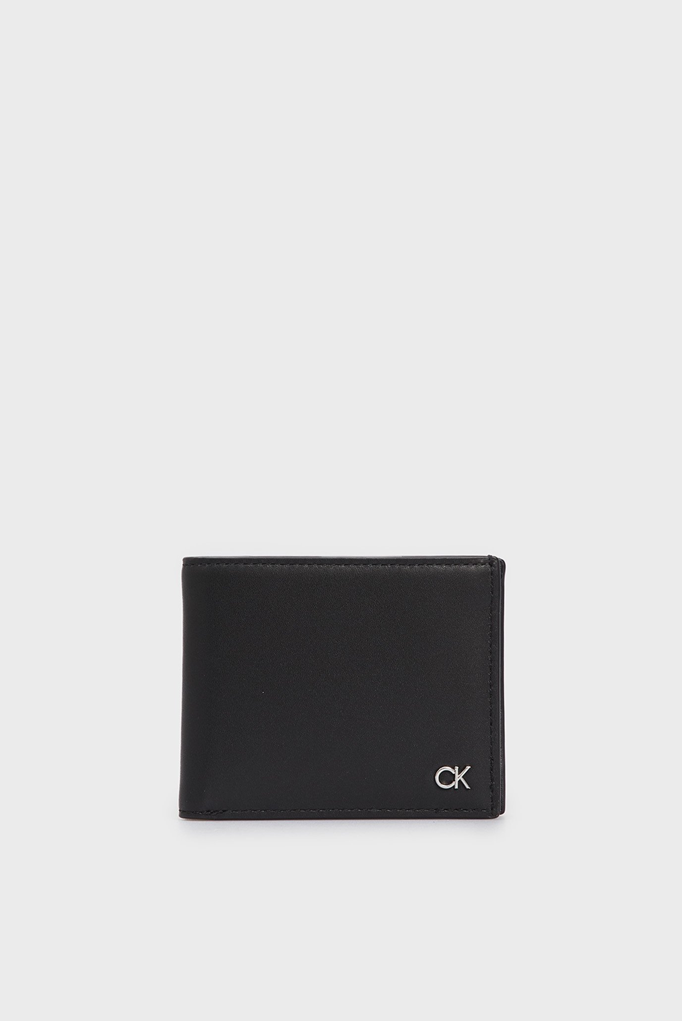 Чоловічий чорний шкіряний гаманець METAL CK BIFOLD 5CC W/COIN 1