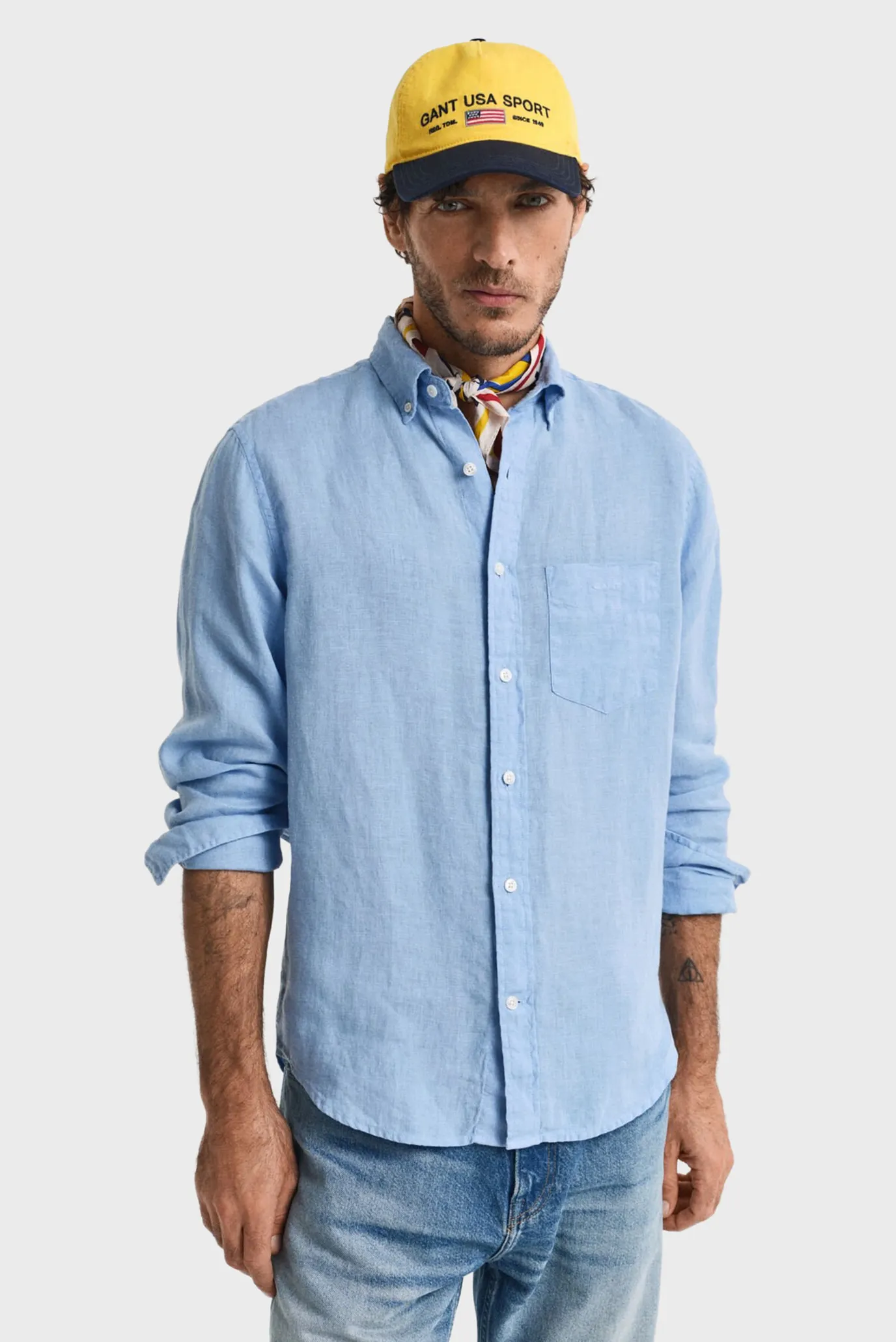 Мужская голубая льняная рубашка REG GMNT DYED LINEN 6