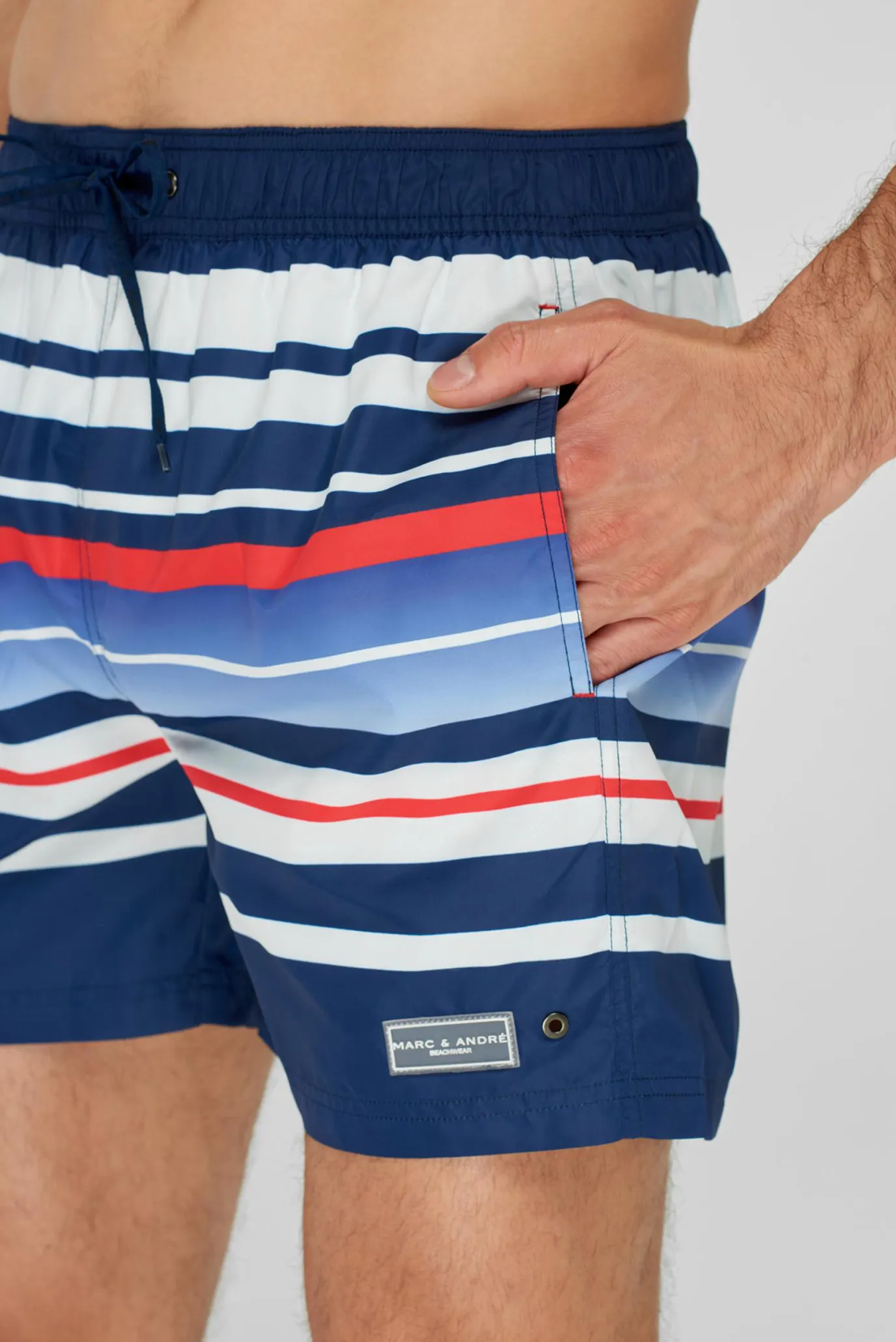 Мужские темно-синие плавательные шорты в полоску 4