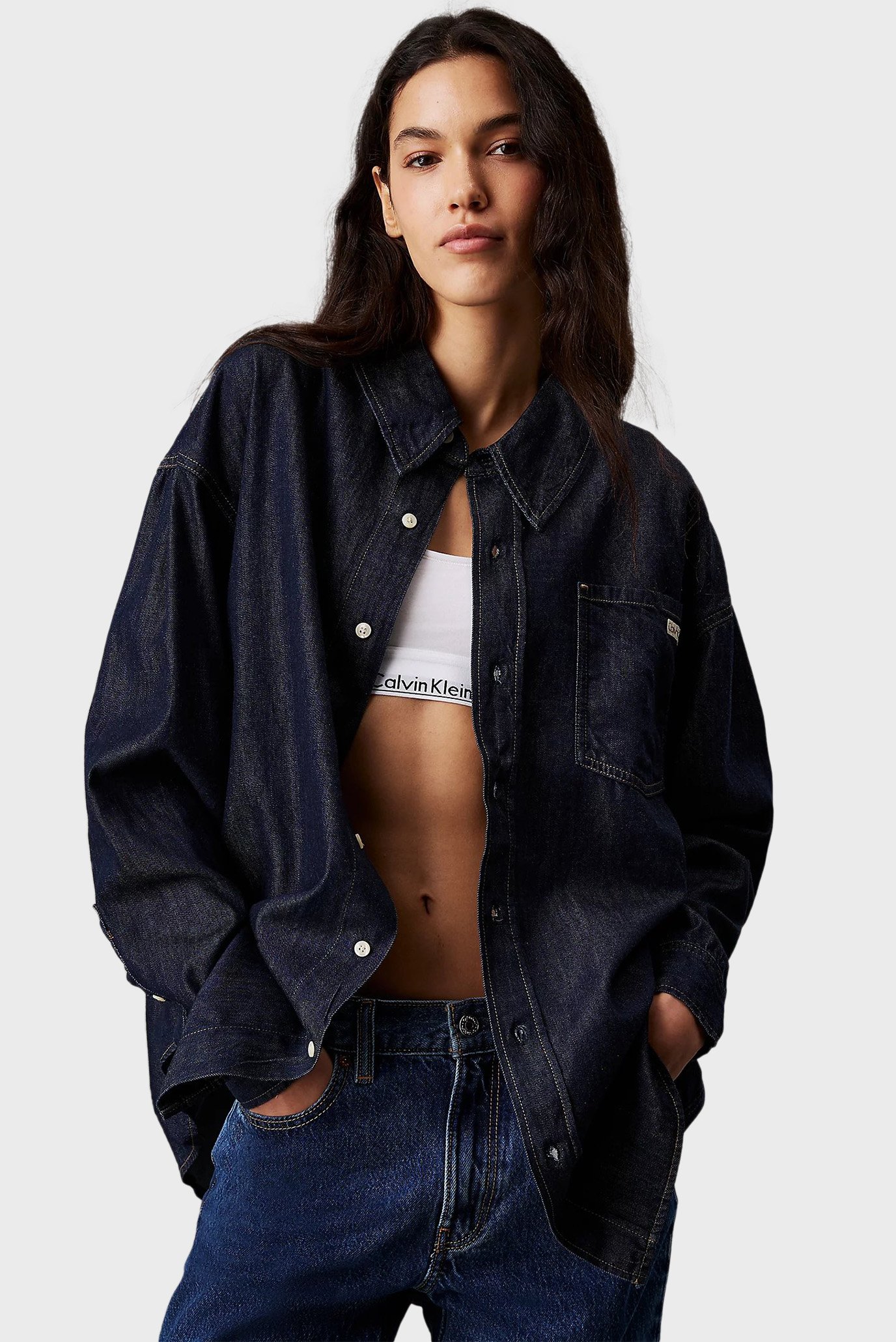 Жіноча темно-синя джинсова сорочка OVERSIZED LS DENIM SHIRT 1