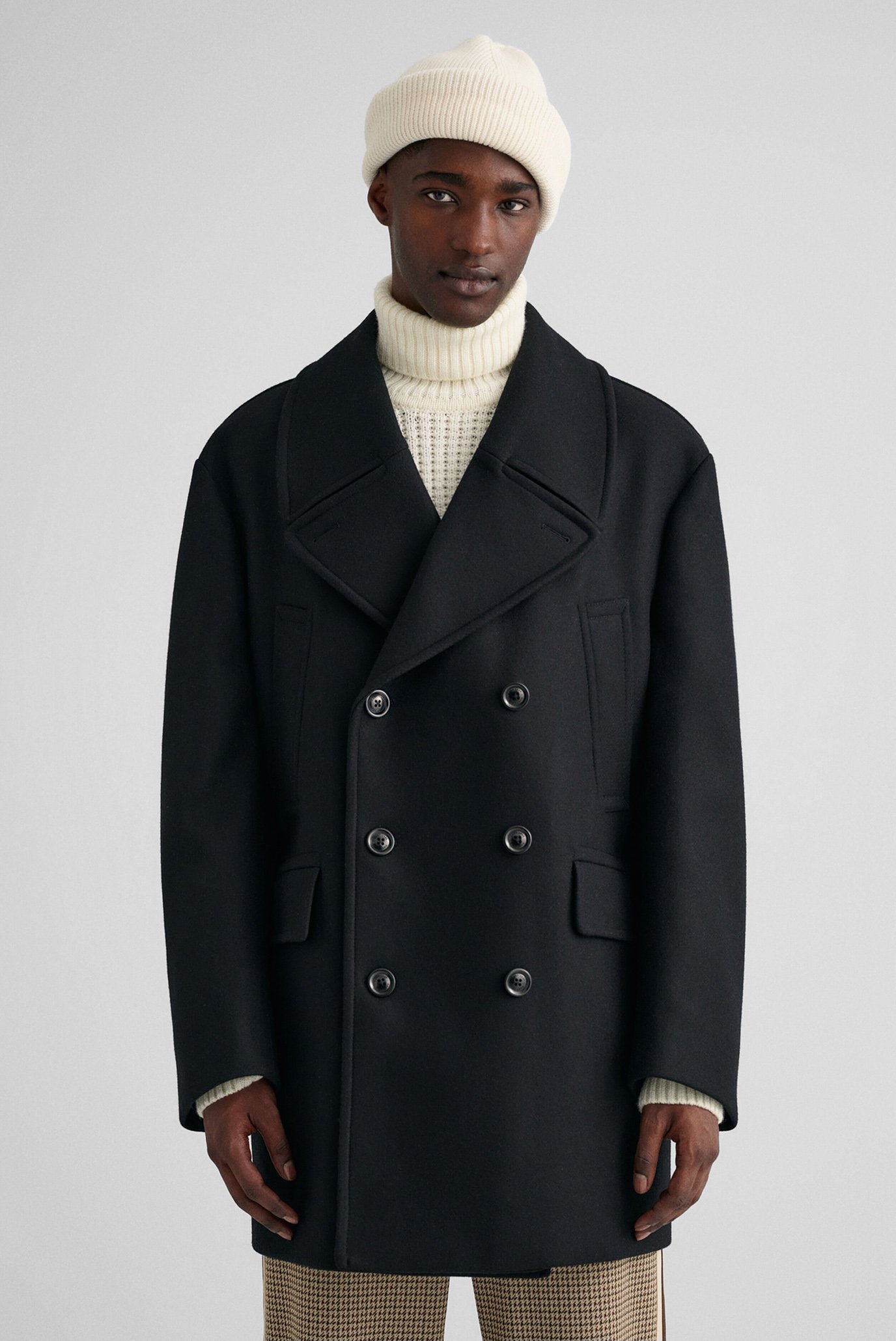 Мужское черное шерстяное пальто OVERSIZED WOOL PEACOAT 1