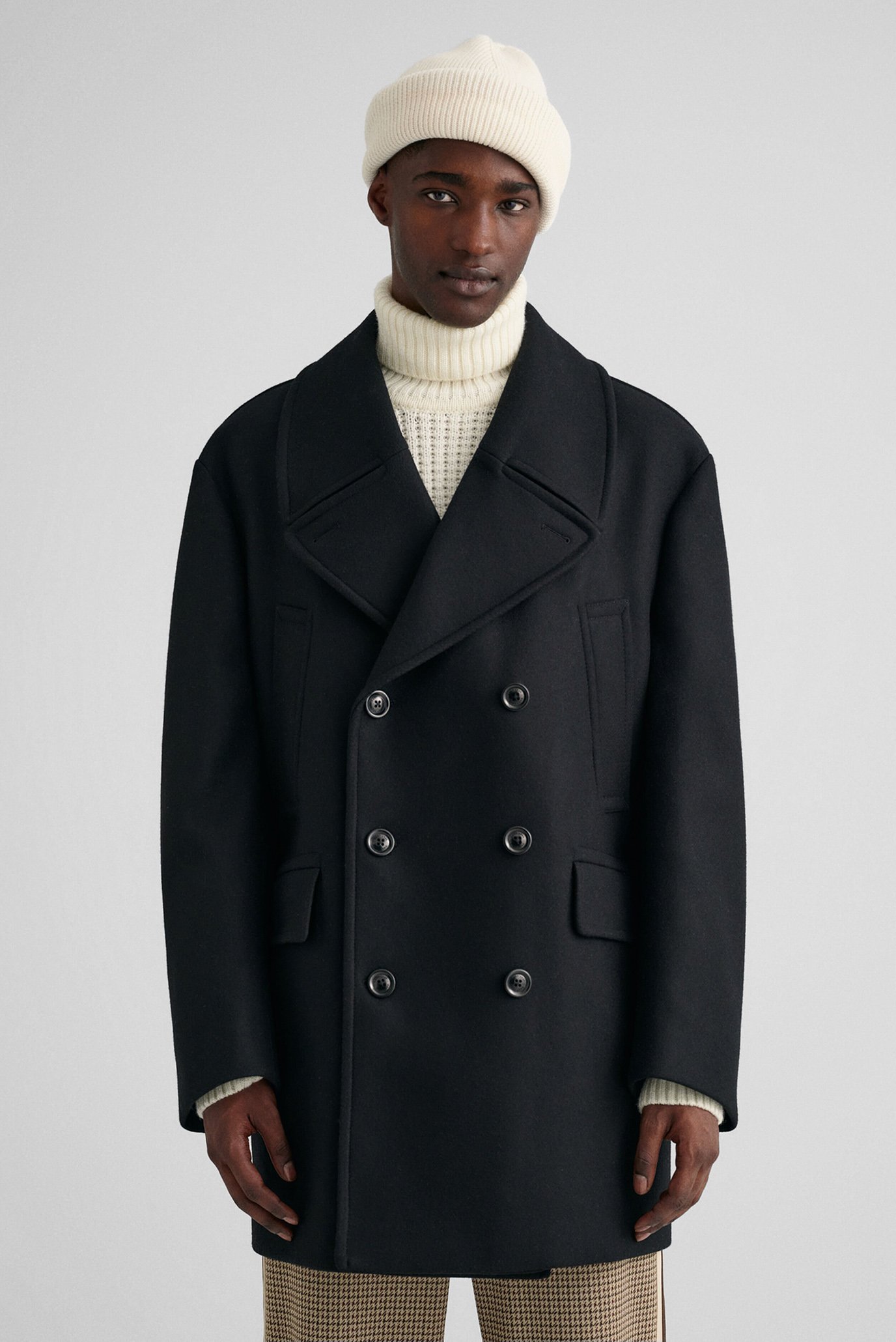 Чоловіче чорне вовняне пальто OVERSIZED WOOL PEACOAT 1