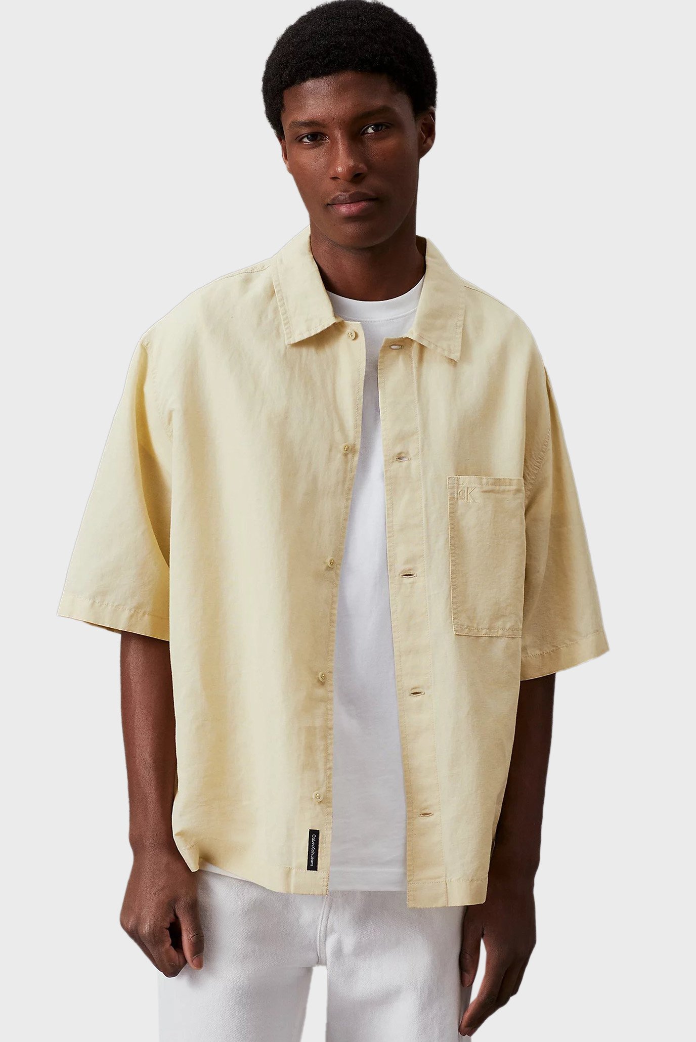 Мужская желтая льняная рубашка 1