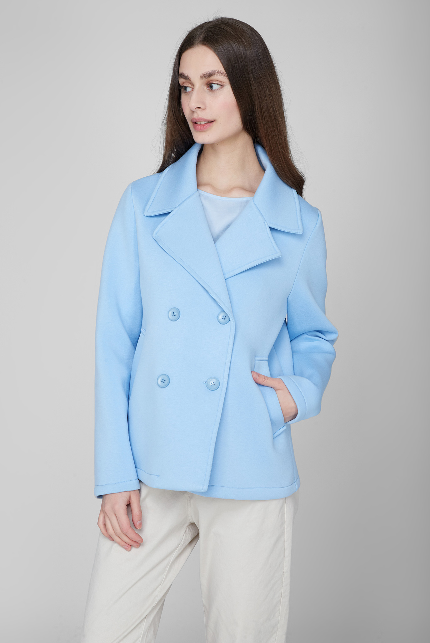 Женское голубое пальто 1