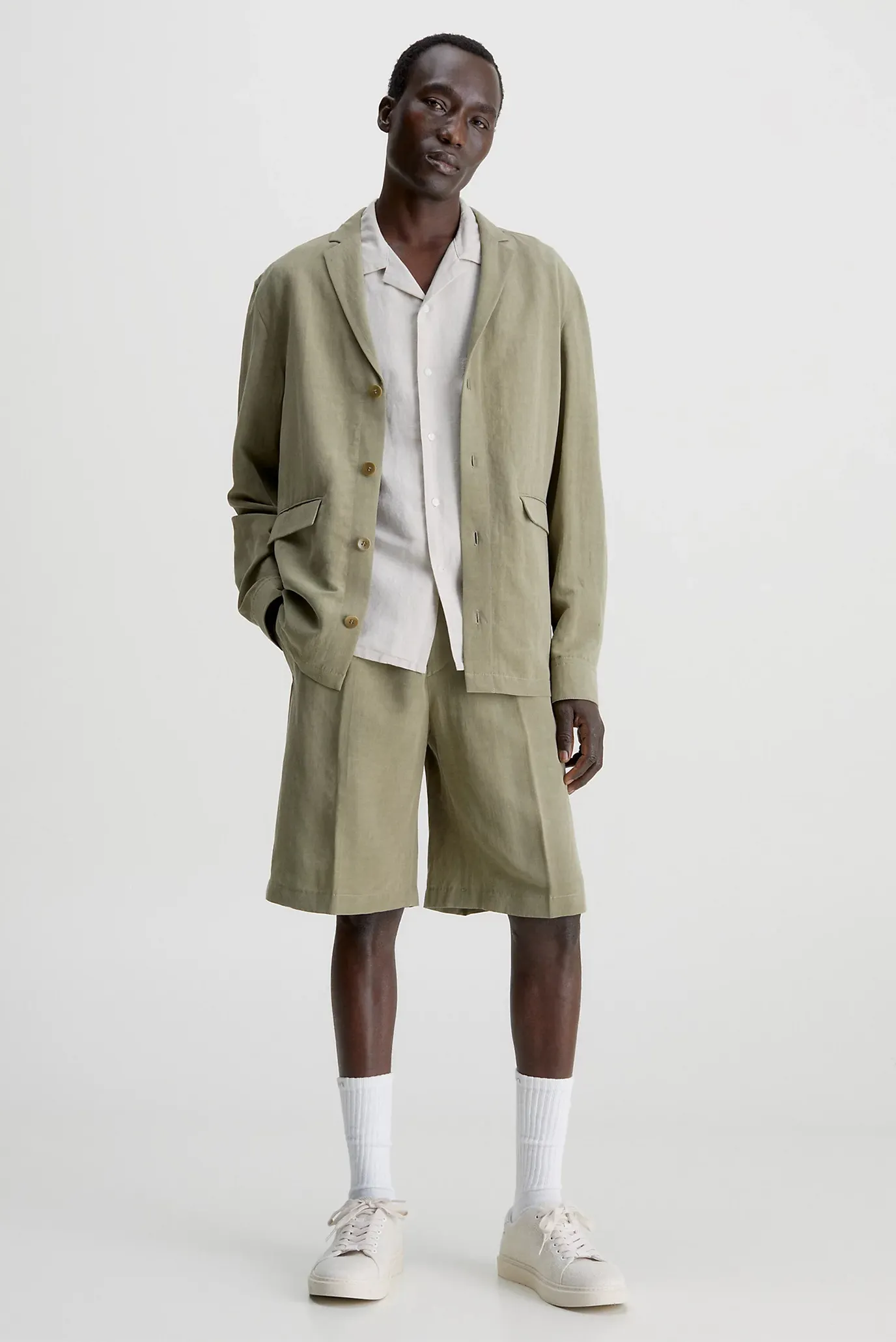 Чоловічий оливковий блейзер LINEN VISCOSE SHIRT BLAZER 2