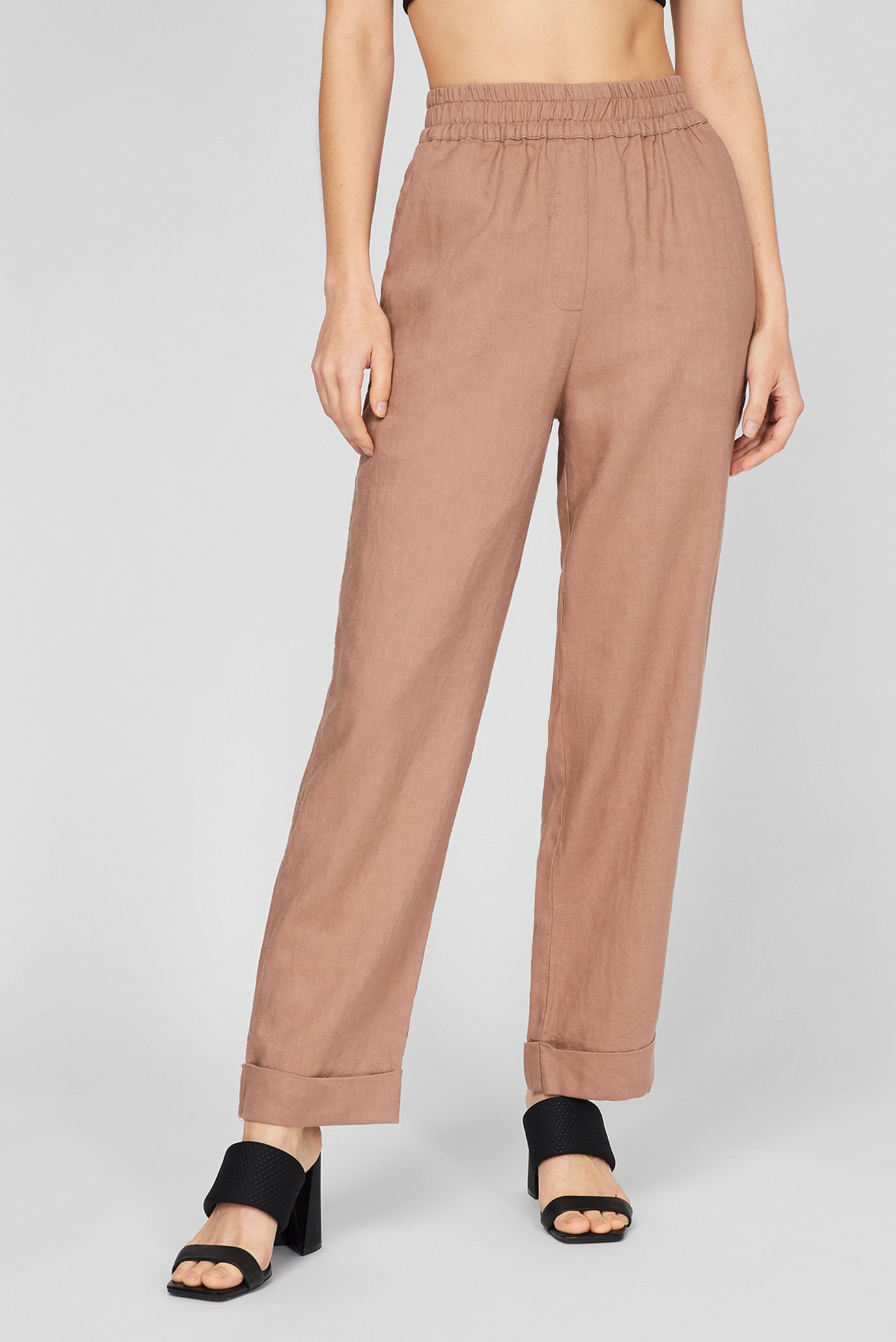 Жіночі коричневі лляні брюки 1