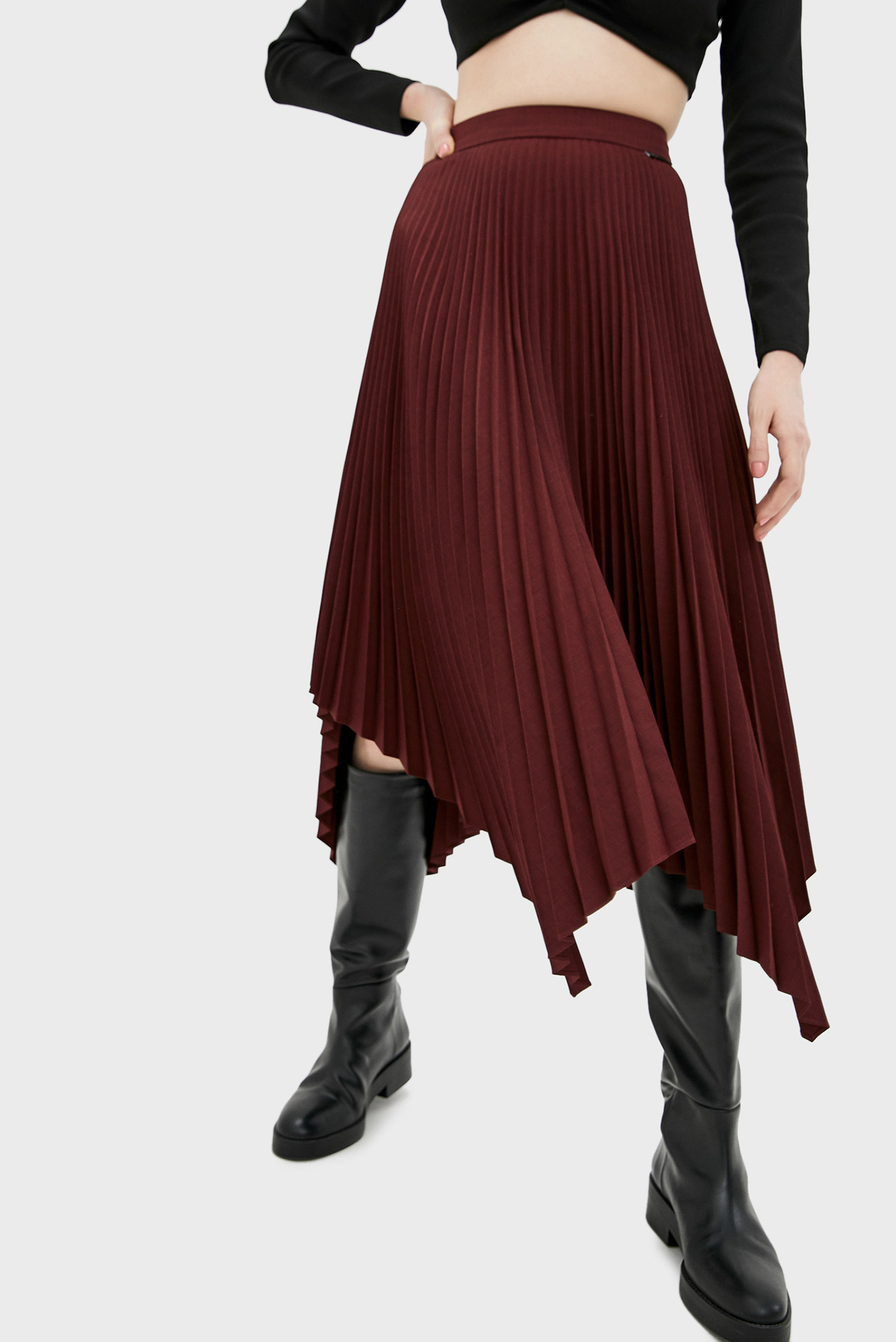 Женская бордовая плиссированная юбка 1