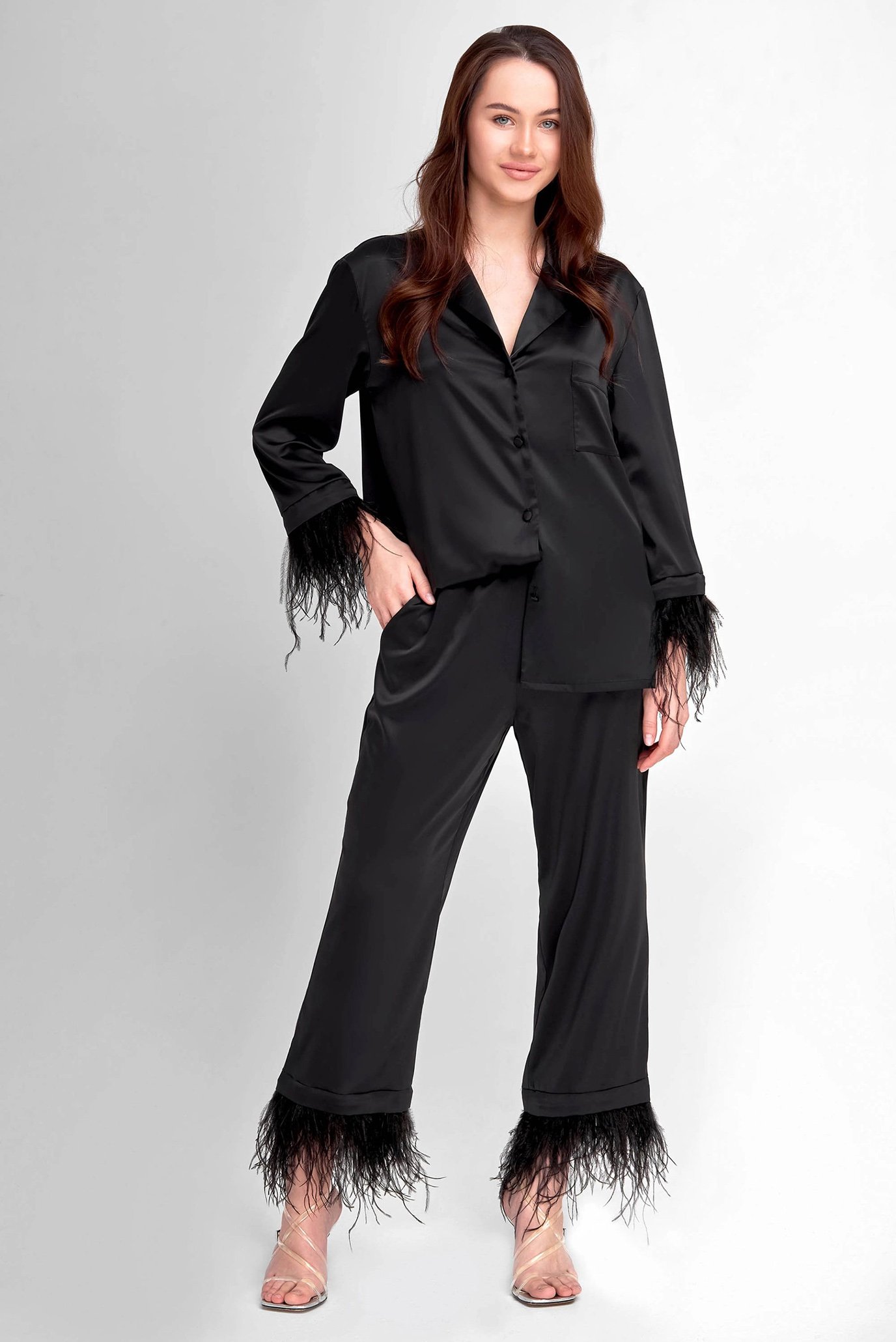 Женский черный комплект одежды (блуза, брюки) 1