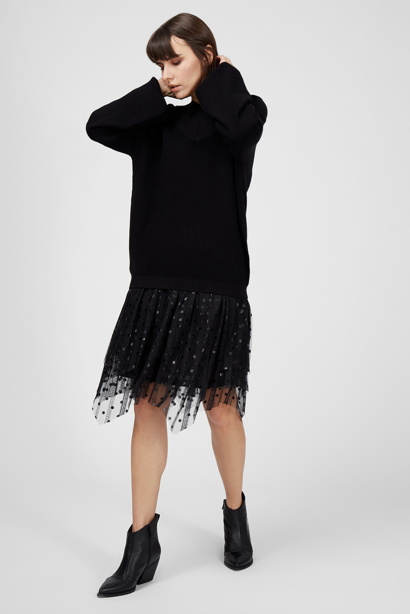 Женский черный комплект (пуловер, платье) 1