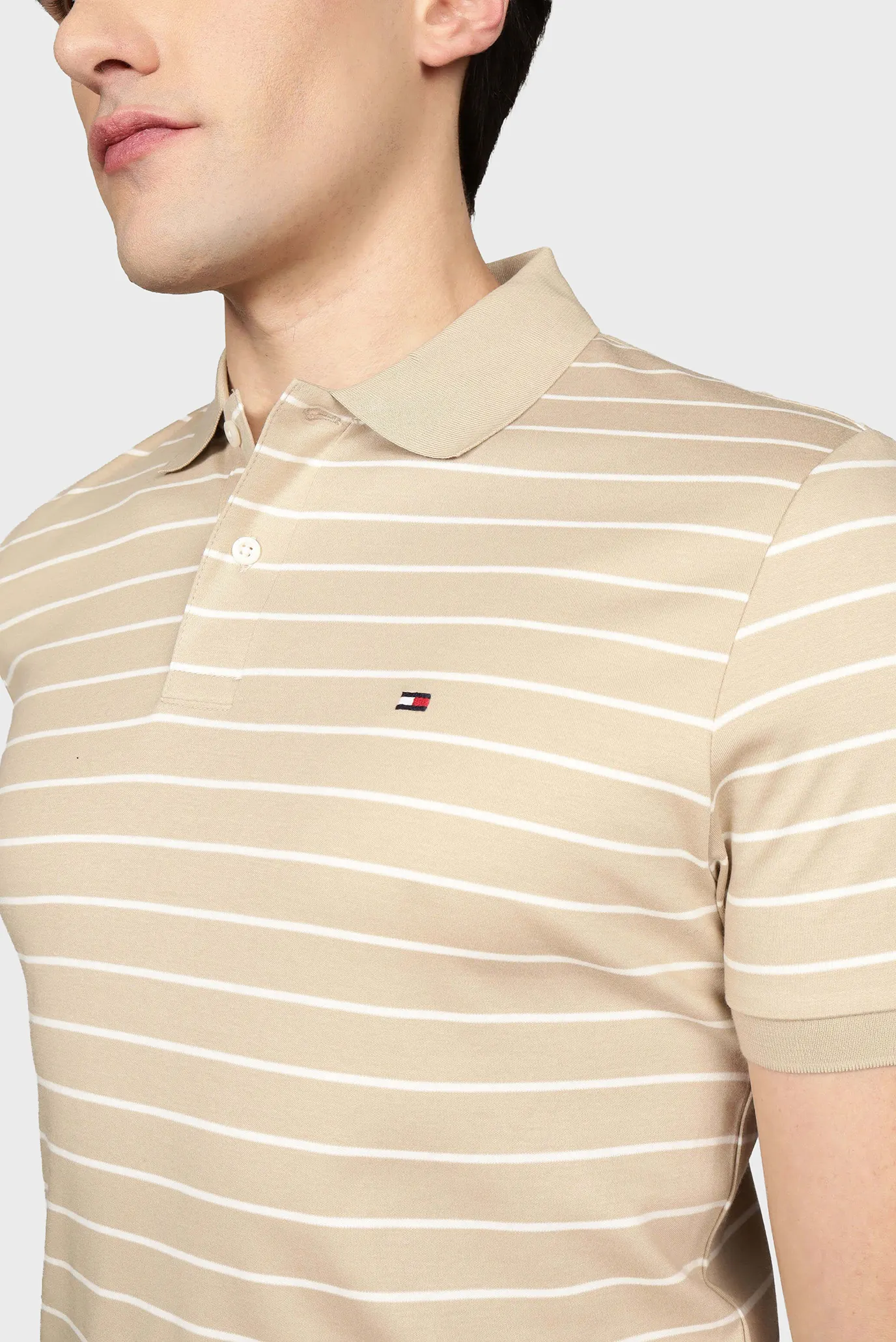 Чоловіче бежеве поло у смужку LIQUID COTTON REG 4