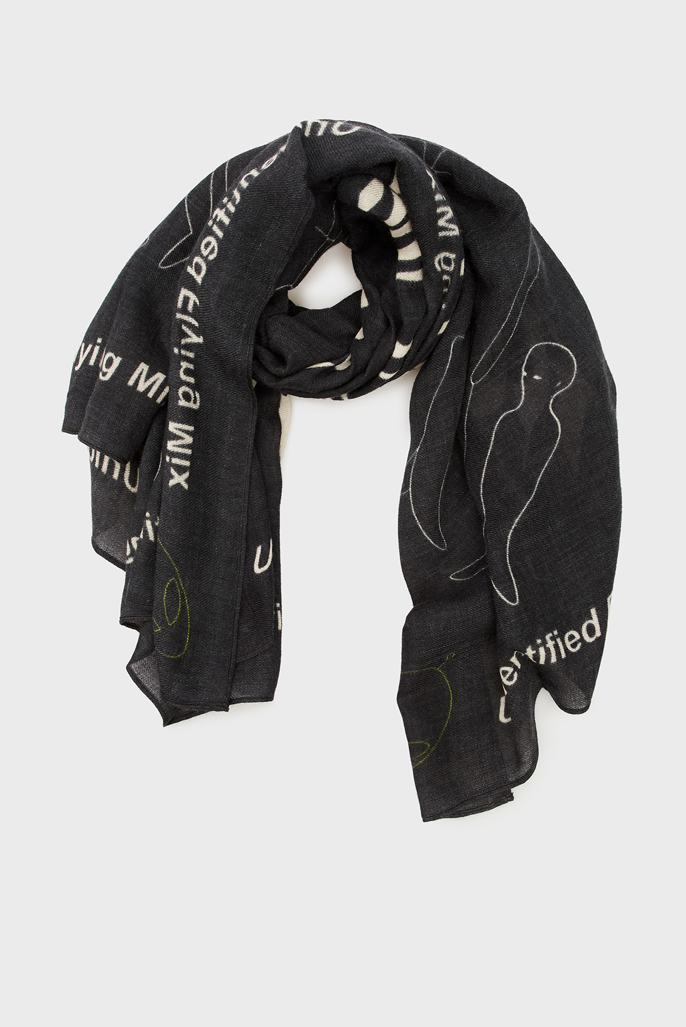 Темно-серый шерстяной шарф с принтом S-OWARD 1