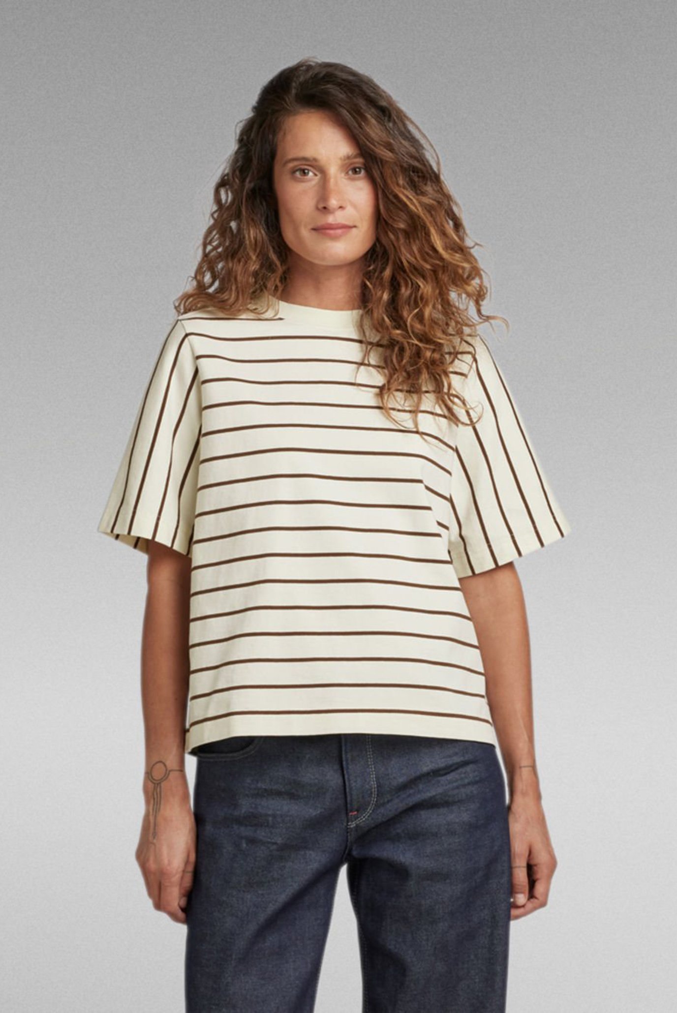 Женская белая футболка в полоску Heavyweight stripe boxy 1
