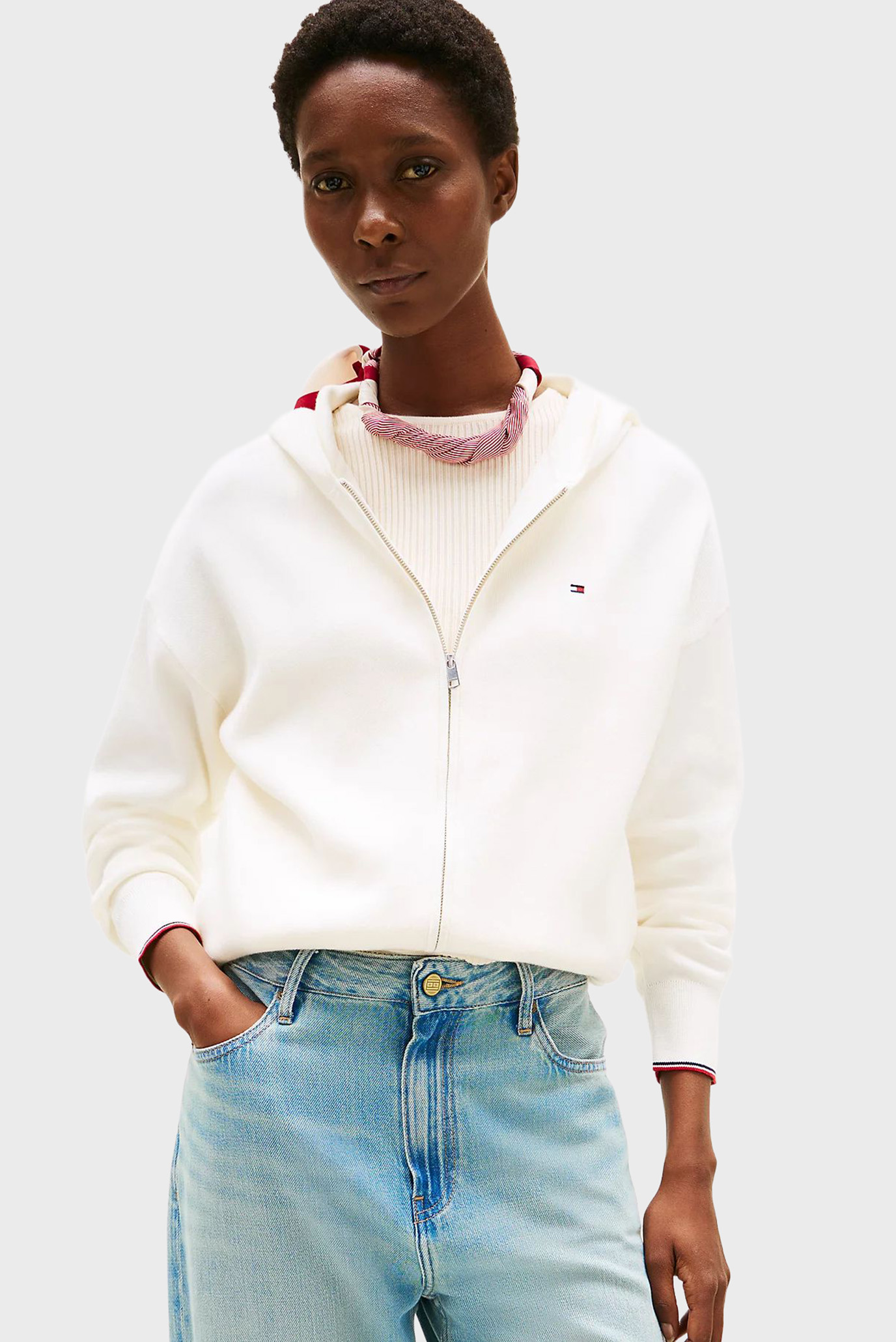 Женское белое худи JERSEY STITCH Белый S Tommy Hilfiger WW0WW42018 Женское белое худи JERSEY STITCH Белый S Tommy Hilfiger WW0WW42018