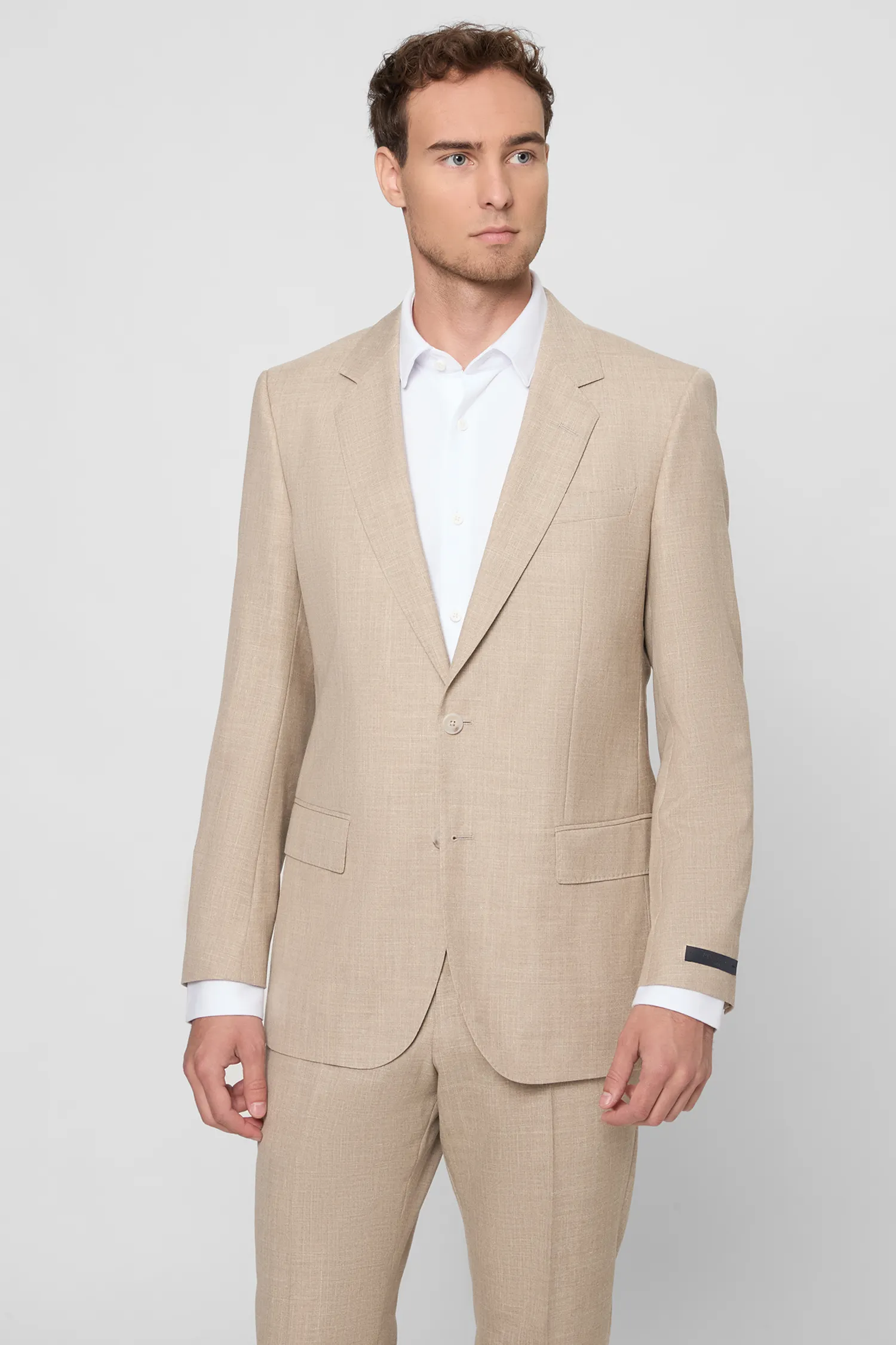Мужской бежевый шерстяной костюм (пиджак, брюки) 2