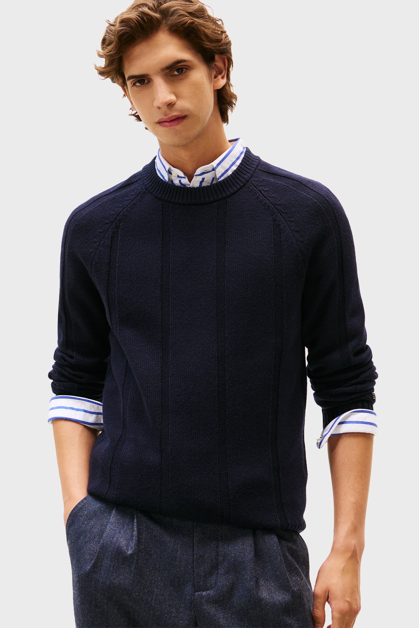 Мужской темно-синий шерстяной джемпер TEXTURED Синий L Tommy Hilfiger MW0MW40911