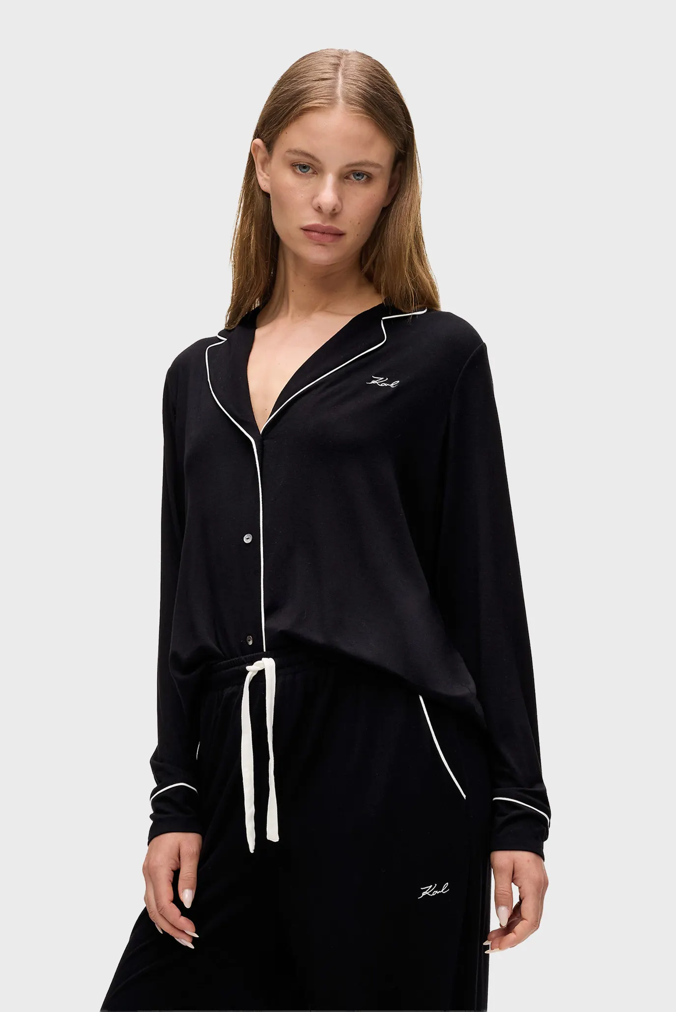 Женская черная пижама (рубашка, брюки) jersey 2