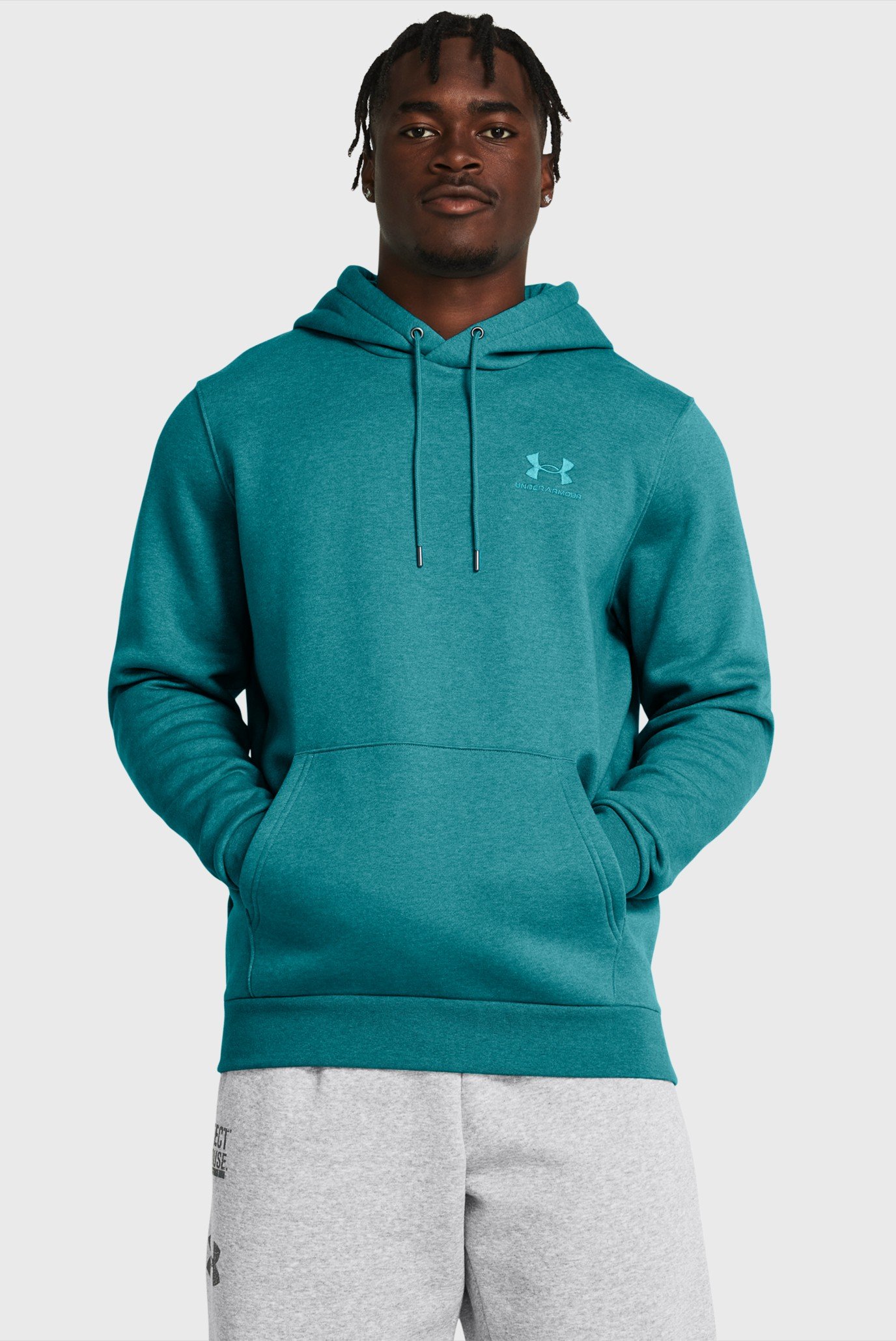 Мужское бирюзовое худи UA Essential Fleece Hoodie 1