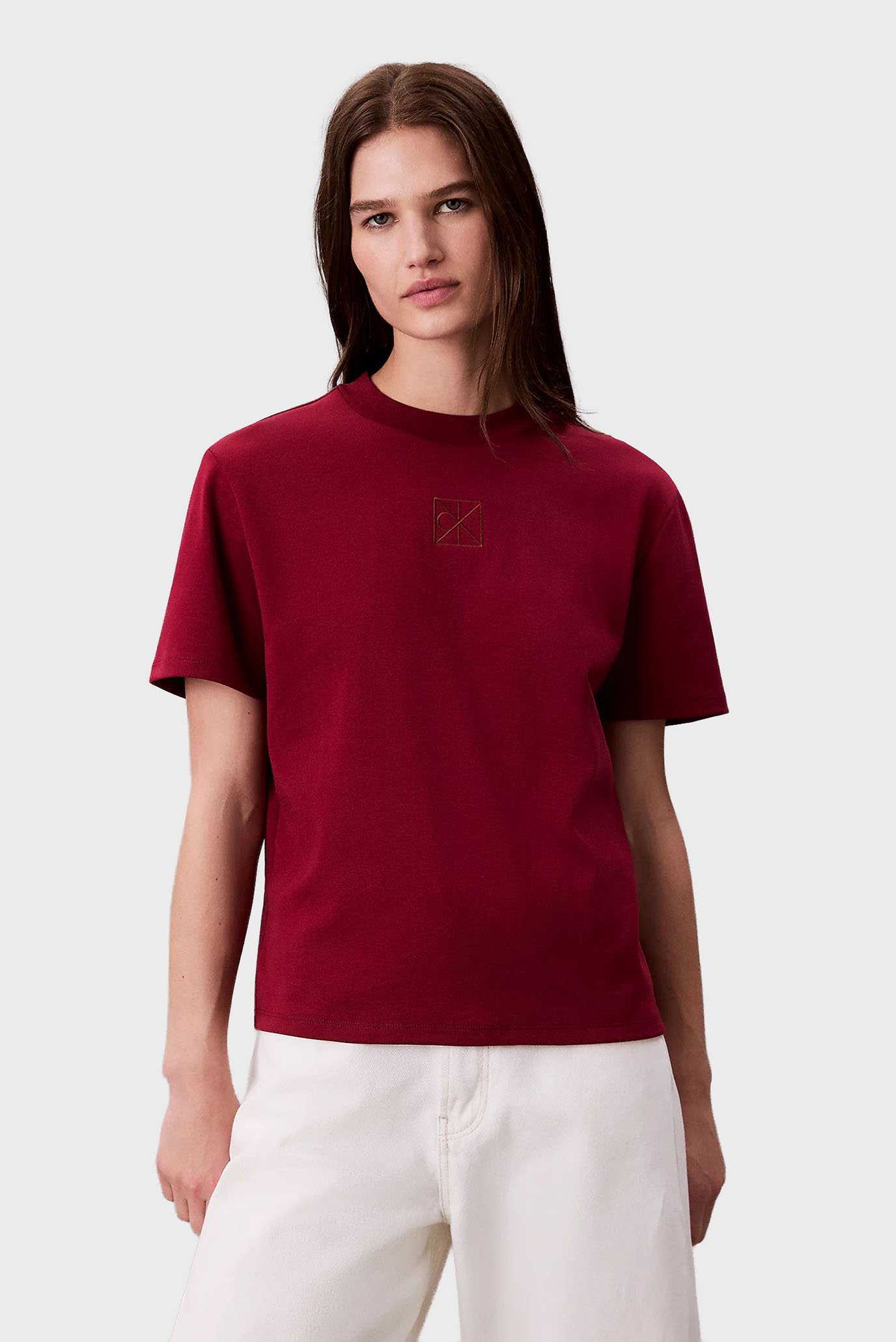 Женская бордовая футболка EMBLEM MOCK Бордовый L Calvin Klein LV044D202G Женская бордовая футболка EMBLEM MOCK Бордовый L Calvin Klein LV044D202G