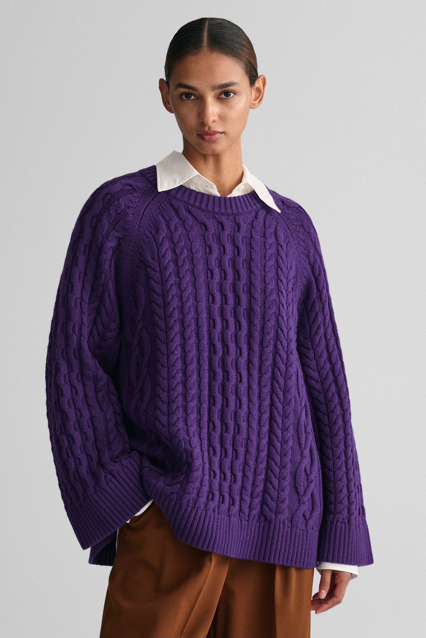Женский фиолетовый свитер OVERSIZED CABLE KNIT C-NECK 1