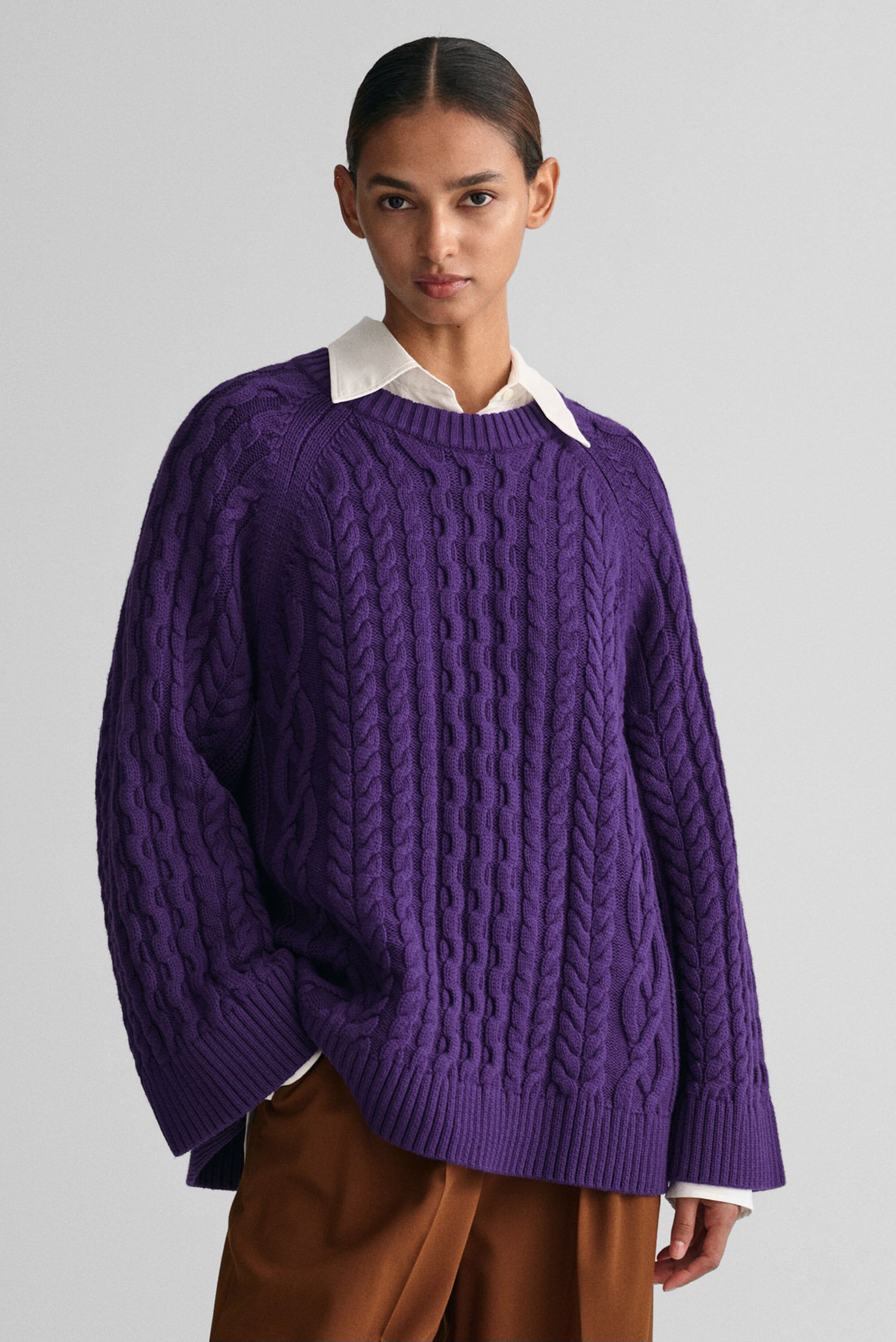 Жіночий фіолетовий светр OVERSIZED CABLE KNIT C-NECK 1