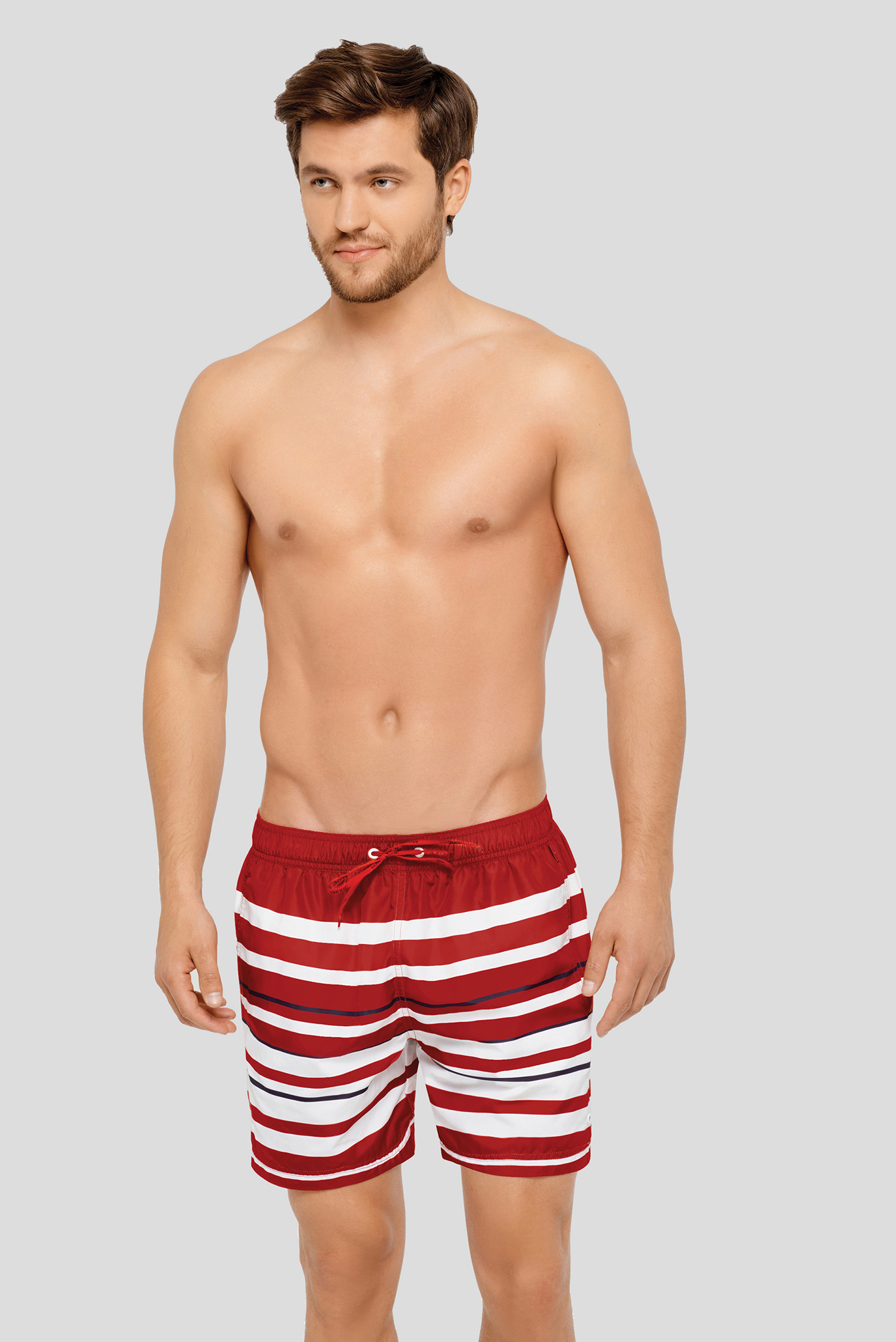 Мужские красные плавательные шорты в полоску 1