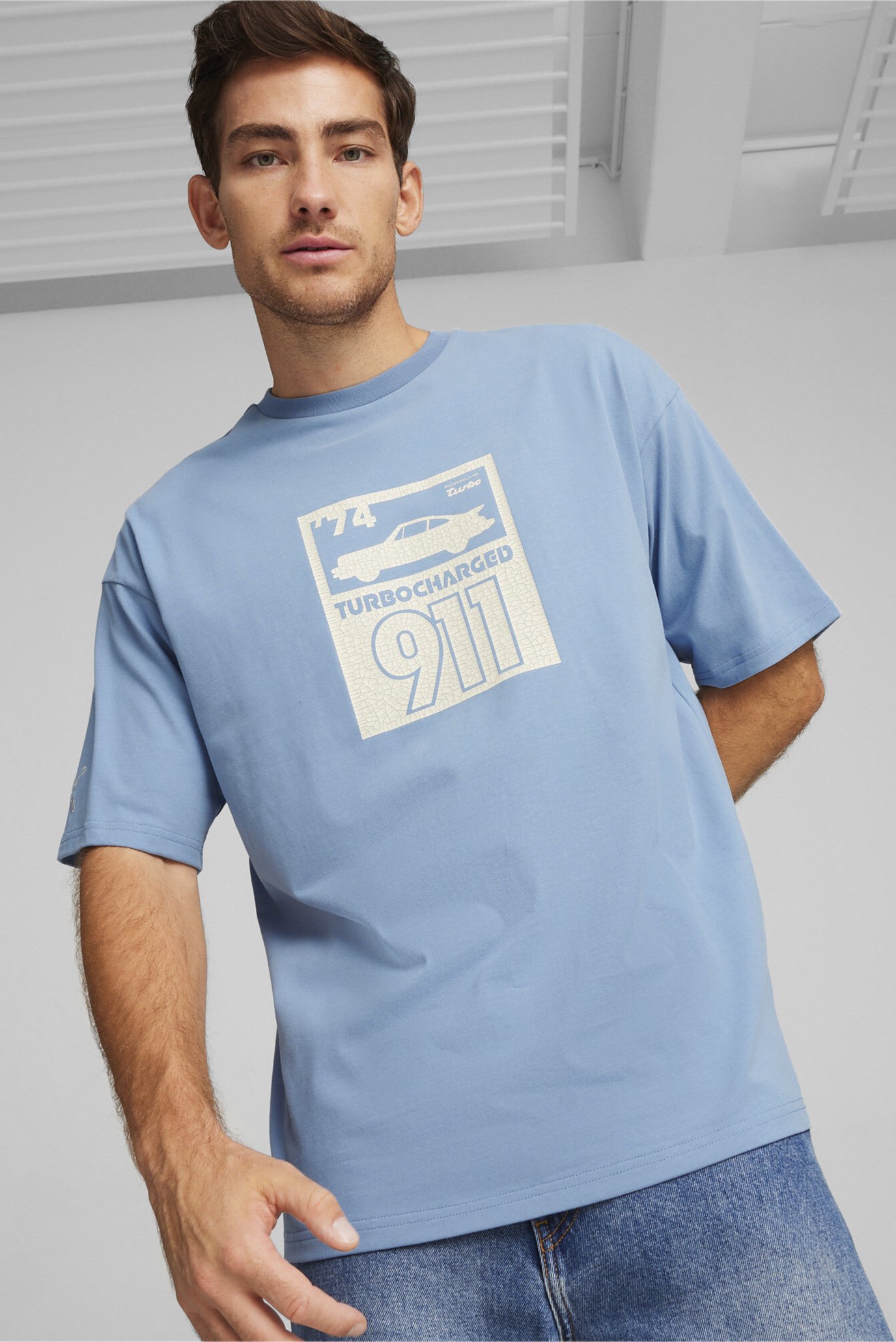 Мужская голубая футболка Porsche Legacy Statement Tee 1