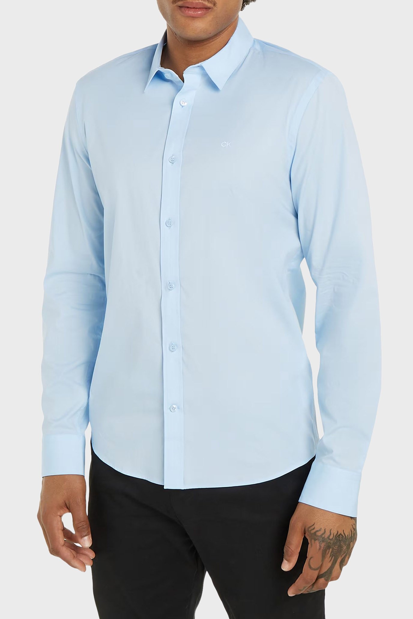 Мужская голубая рубашка STRETCH POPLIN SLIM SHIRT 1