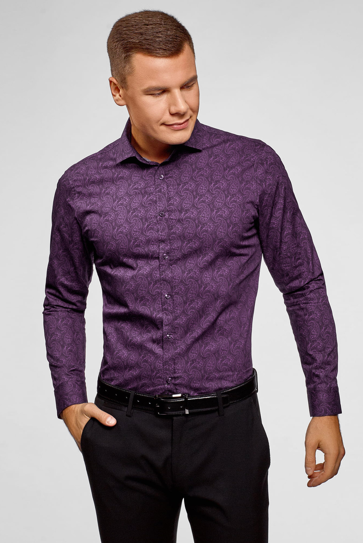 Чоловіча фіолетова сорочка з принтом 1