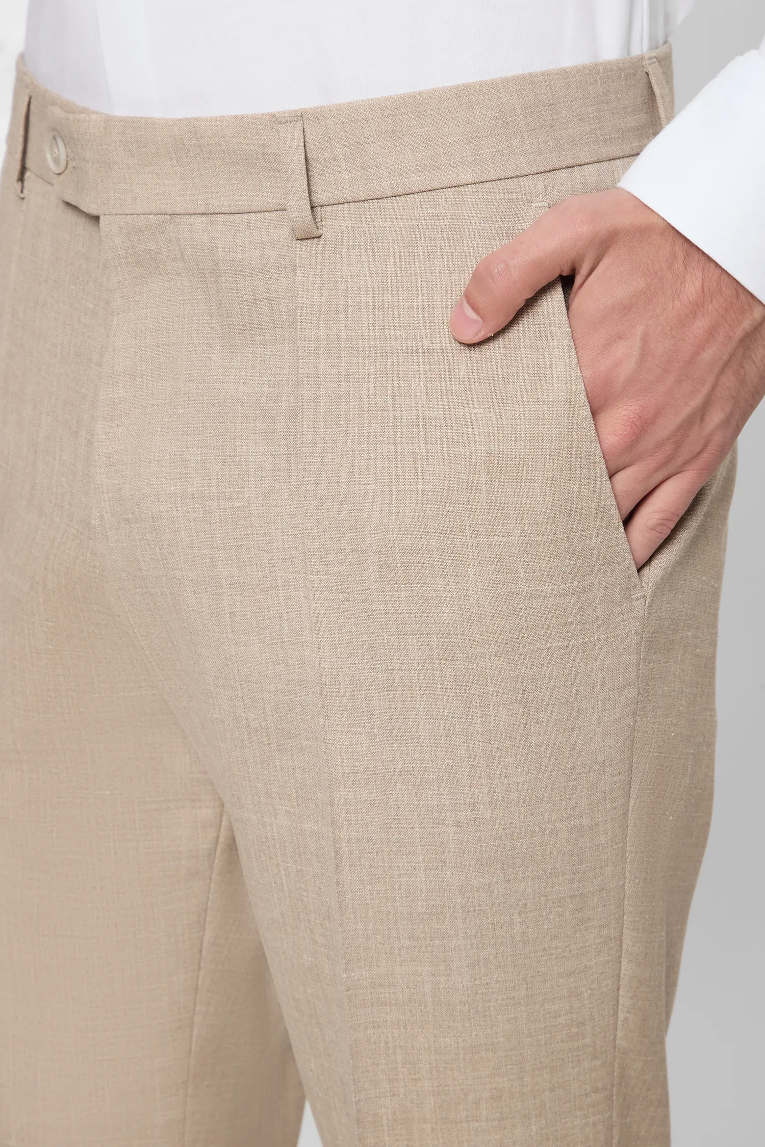 Мужской бежевый шерстяной костюм (пиджак, брюки) 6